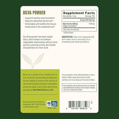 Miniatura 3 de Banyan Botanicals Polvo de bilva orgánico – Fruta de Bael (Aegle Marmelos) Polvo – Apoya la digestión saludable y la formación de heces saludables*