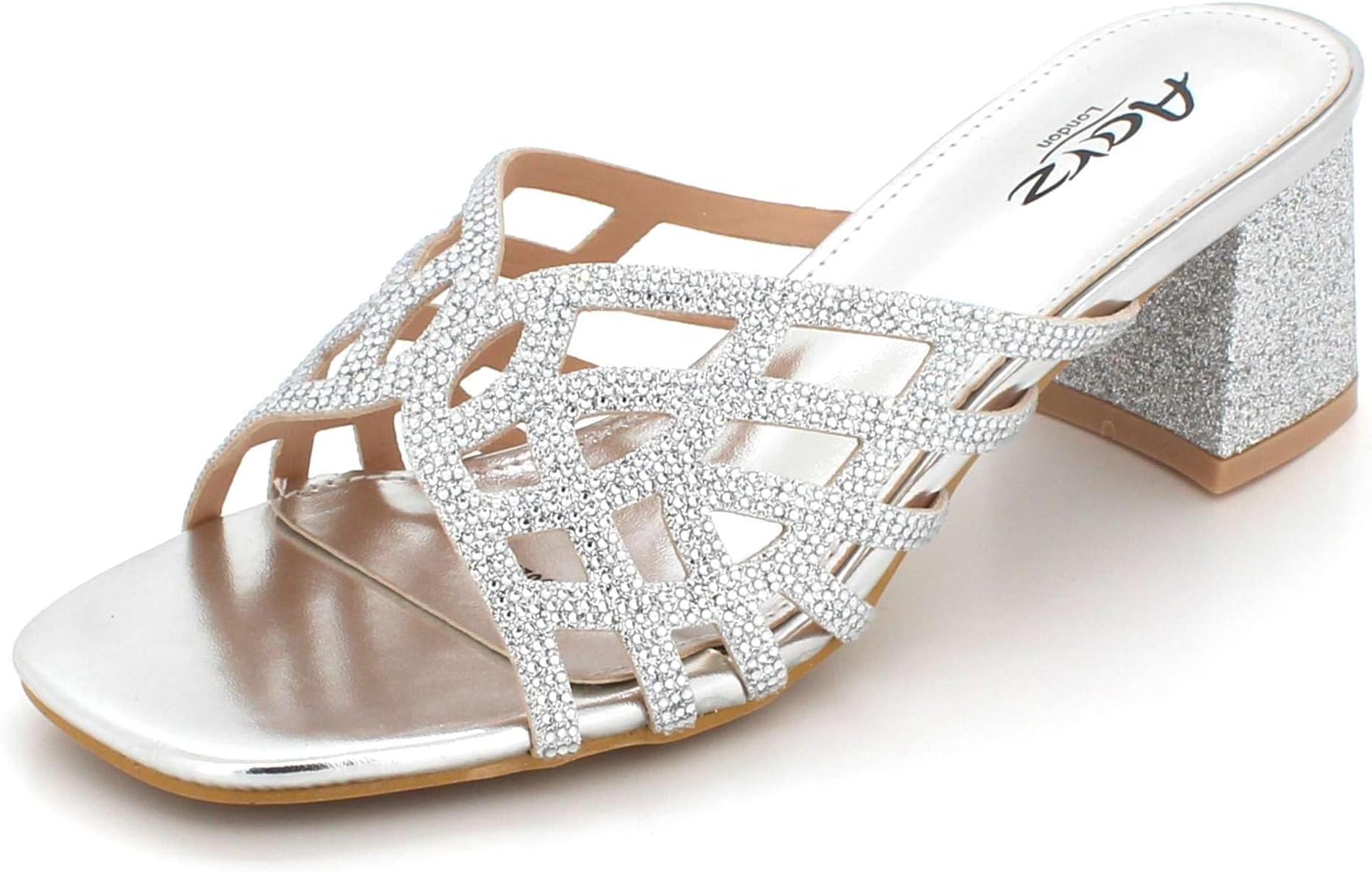 AARZ LONDONWomens Ladies Crystal Evening Wedding Party Bridal Prom Comfort Slip-On Mid Block Heel Sandals Shoes Size