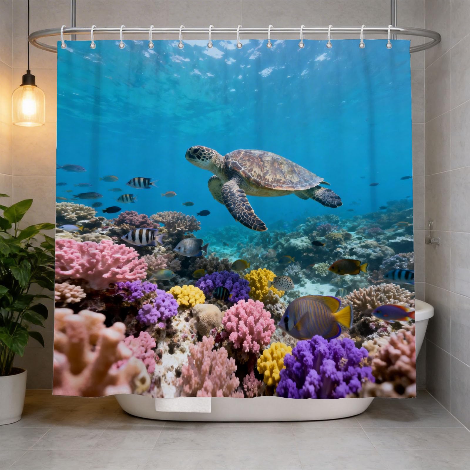 Hongduo 3D Coral Reef Shower Curtain for Stalls Bathtubs the Underwater World Bathroom Decor Shower Curtain Set Polyester Fabric Waterproof 180x180cm/71X71 Inch with Hooks