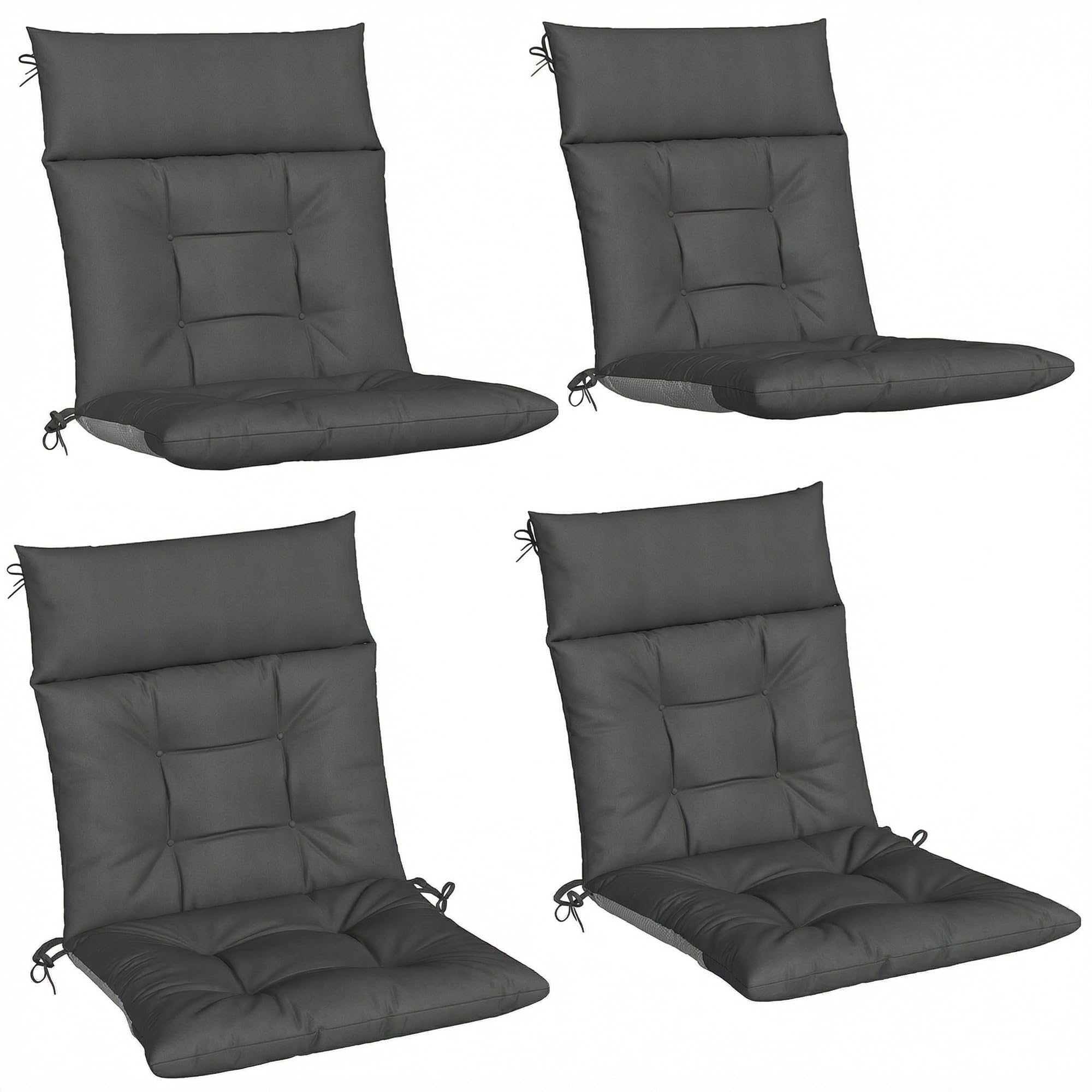 Rackhams Dark/Grey Garden Chair Cushions Set Of 4, Waterproof Seat Pads