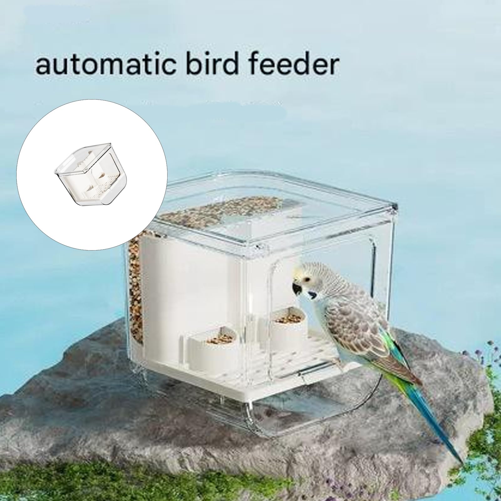 Mangeoire à oiseaux automatique à suspendre avec design anti-déversement pour oiseaux de compagnie ABS transparent installation facile économie d'espace mangeoire automatique à suspendre