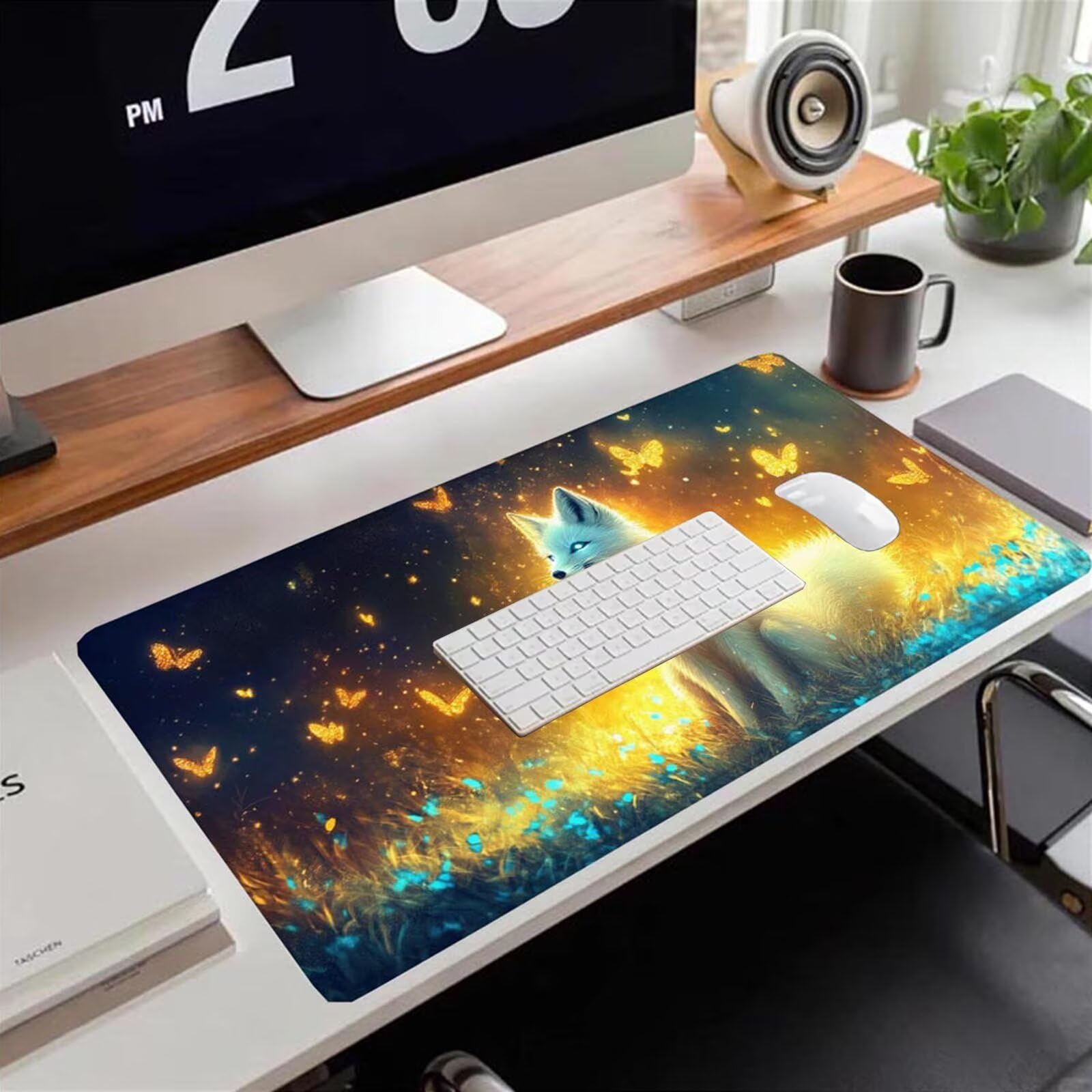 Gamingowa podkładka pod mysz 1200 x 600 x 3 mm, XXL, wodoszczelna, odporna na ścieranie, z przyszytymi krawędziami, podkładka na biurko, poprawia prędkość i precyzję pod laptopa, komputer, wzór lisa