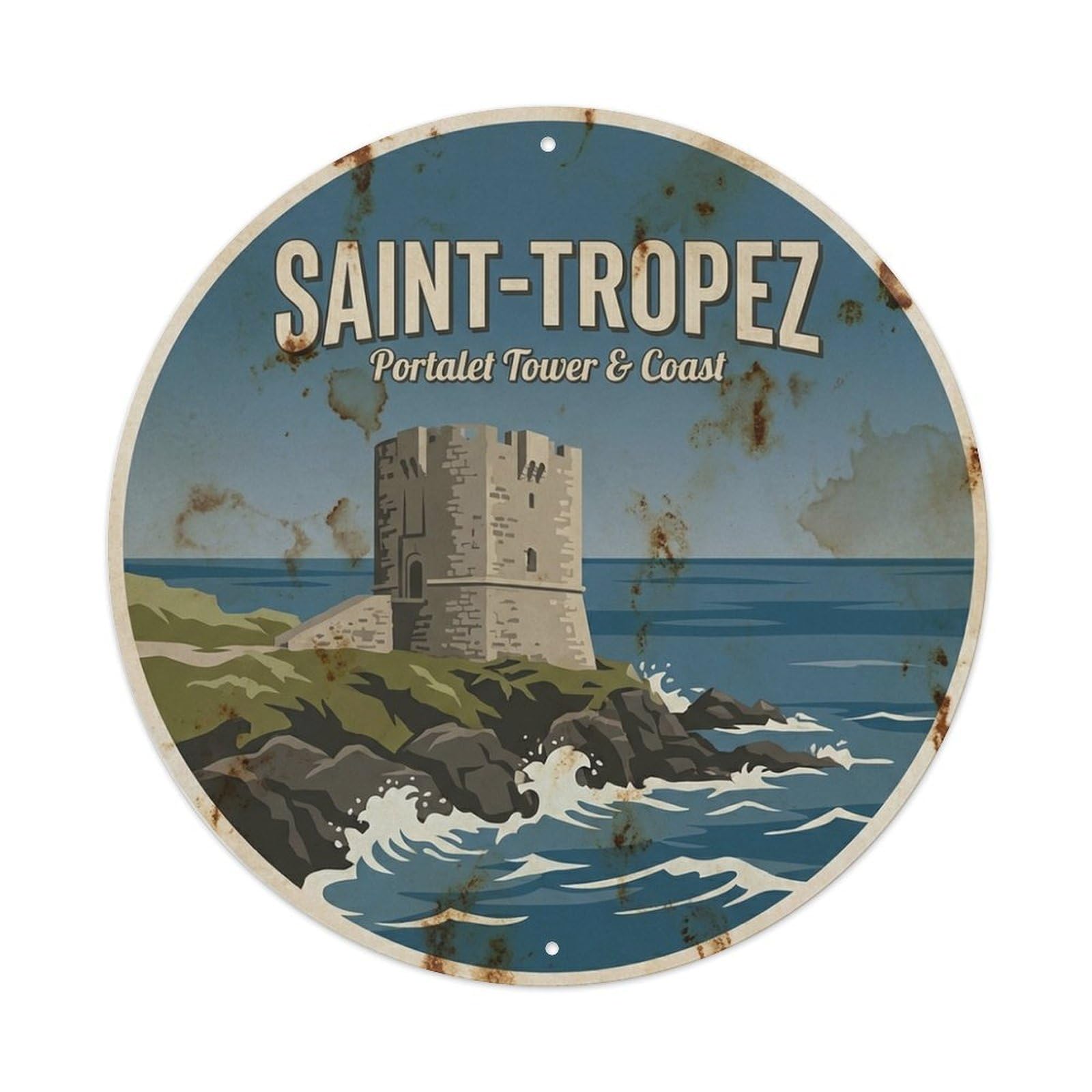 Fortress Tower Coast Saint Tropez Riviera Beach Travel Metal Tin Sign