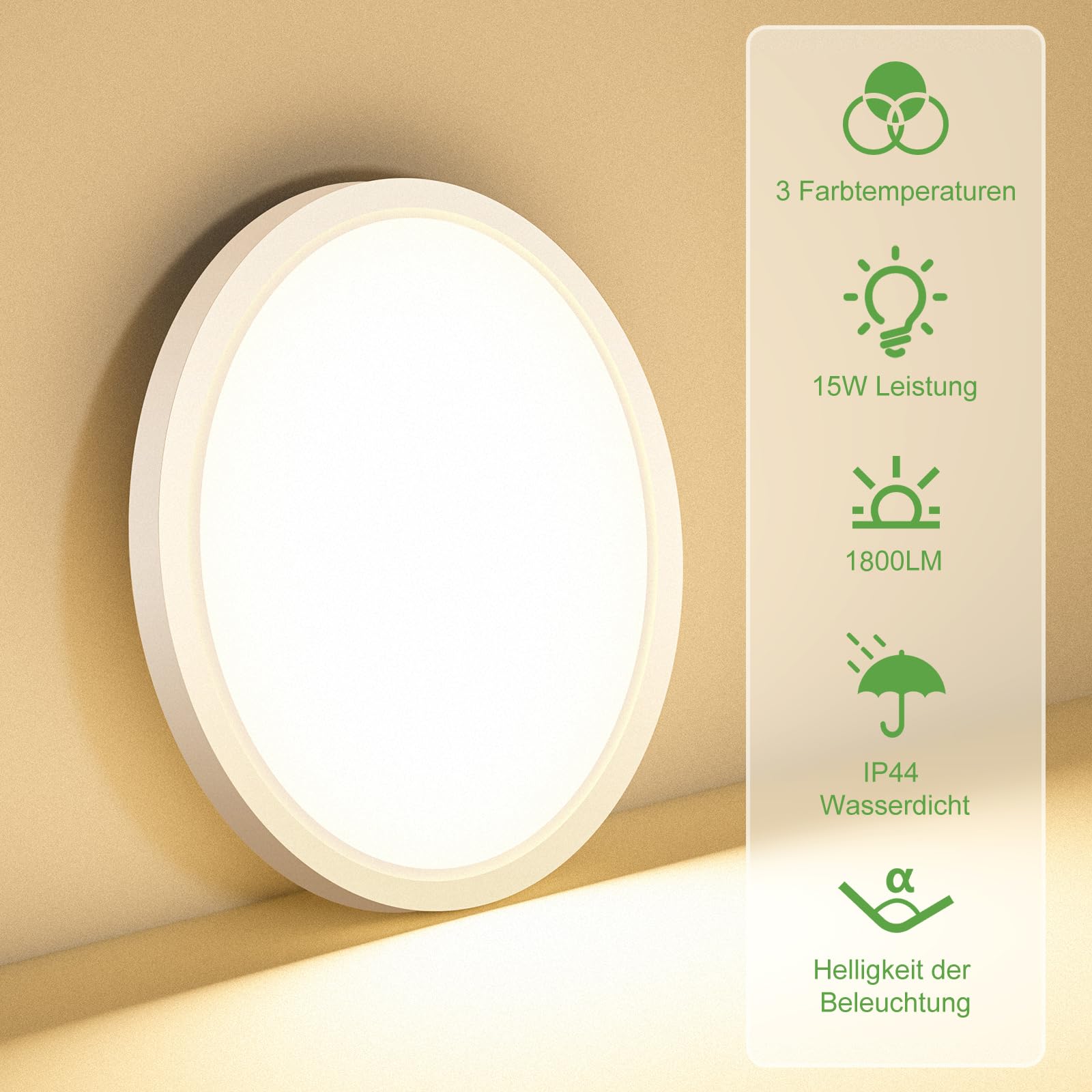 zemty [4 Pezzi/3 Colori 3000/4000/6500K Plafoniera LED Soffitto, 15W 1800LM Ø18cm Plafoniera Bagno Soffitto, Plafoniere IP44 Lampada LED Soffitto per Camera da Letto Cucina