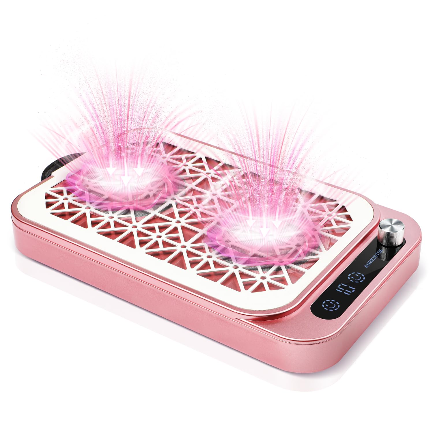 Colector de Polvo de Uñas, 2000PA Profesional Colector de Polvo de Tecnología Uñas con 45 Papeles de Filtro Desechables para Manicura en el Salón de Uñas y Casa Bricolaje, Rosa