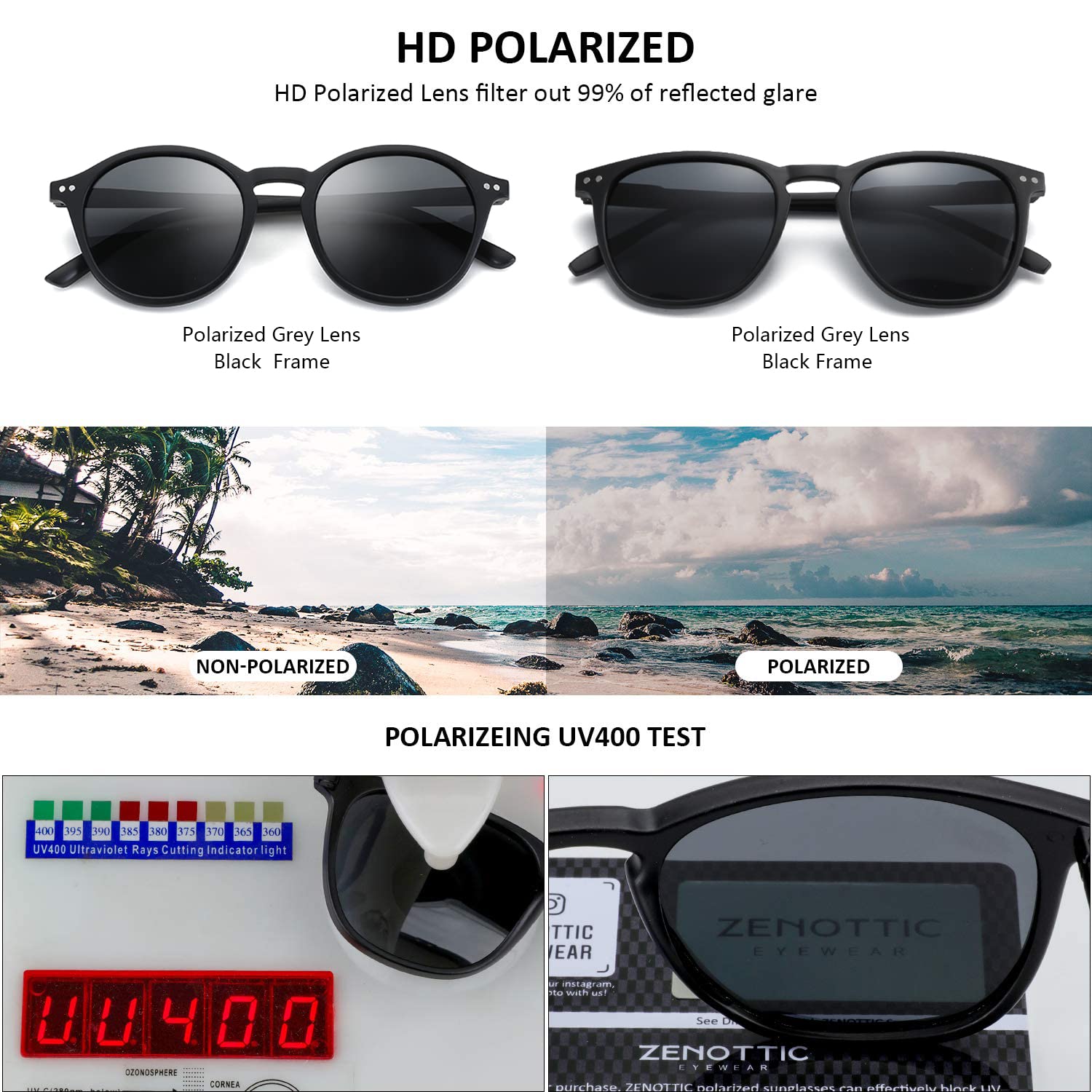 ZENOTTIC 2 Paia Occhiali da Sole Polarizzati per Uomo Donna Retro Vintage Rotondi Quadrati Protezione UV400 Unisex