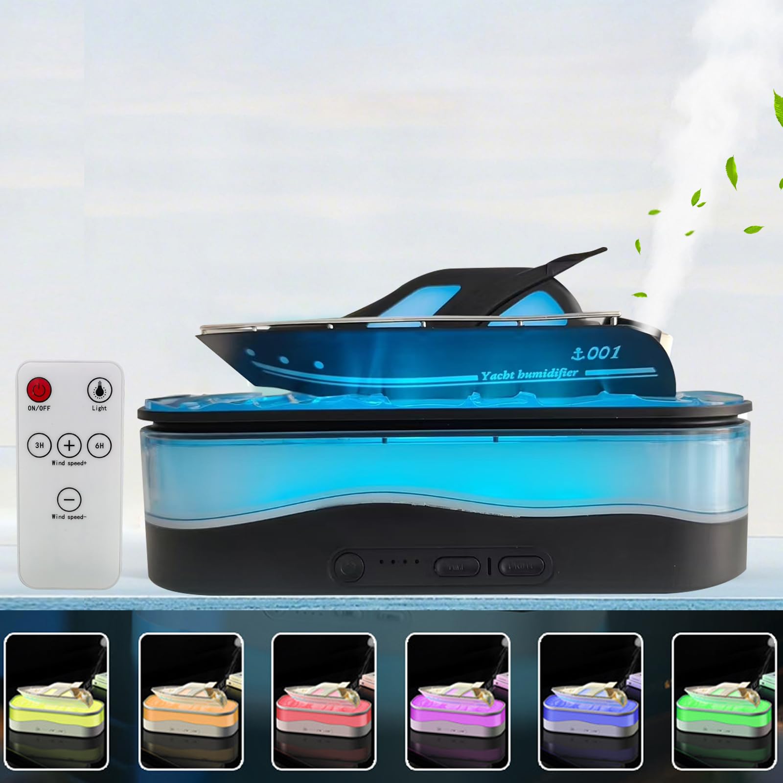 Umidificatore, Cool Yacht Aroma Diffusore con telecomando e 7 colori luce, 150 ml, umidificatore ad ultrasuoni, camera da letto con spegnimento automatico e timer, 3 modalità di aromaterapia per casa