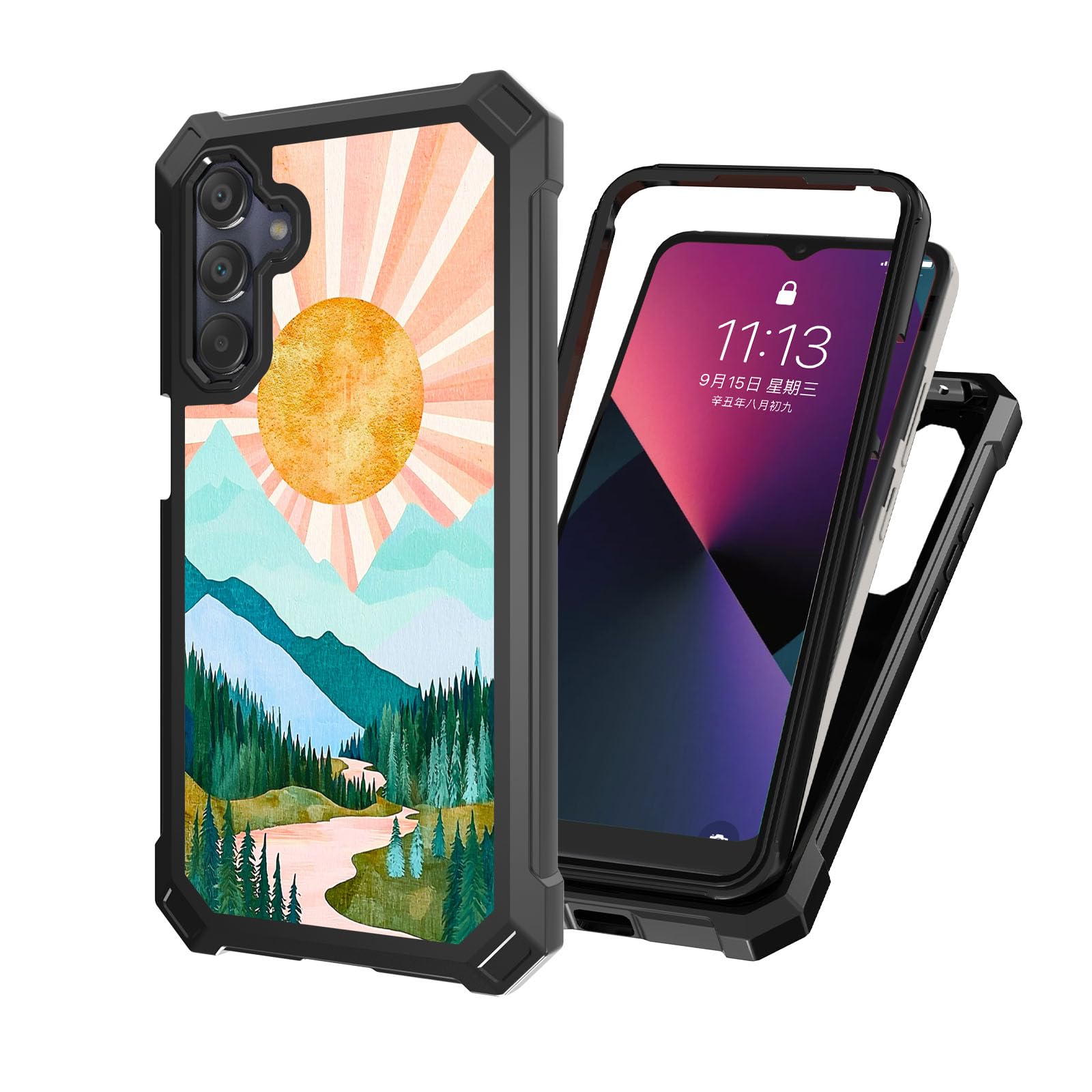 ETLKJVBL for Moto G 5G 2025 Case with Tempered Glass Screen Protector - Military Grade Shockproof Dual Layer Protection for Style-Conscious Men and Women, Sun Setting Over Mountains