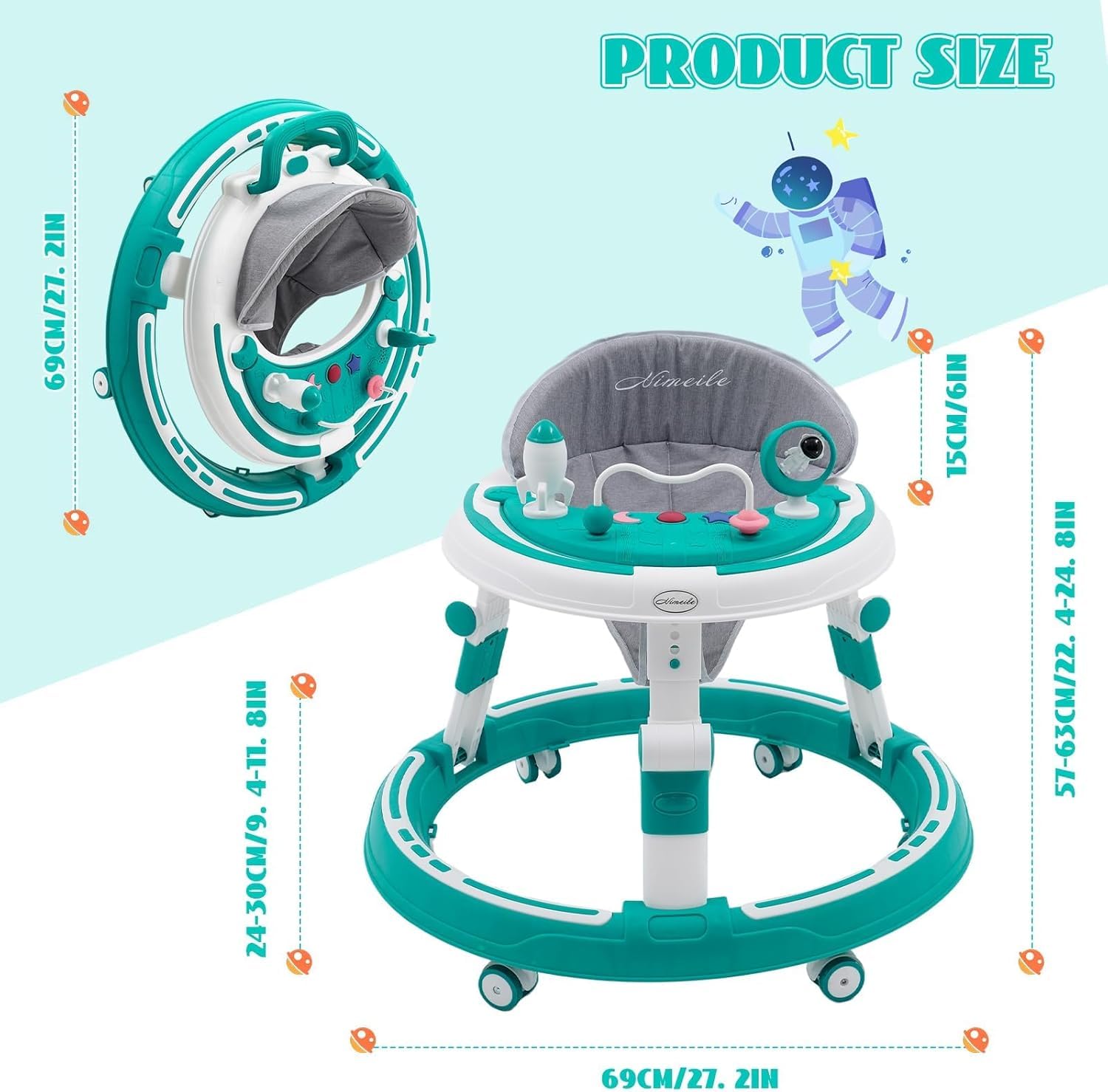 EULEUY 3 en 1 Andadera Para bebe Andador de Empuje Plegable con Centro de Actividades y Bandeja de Alimentación. Altura Ajustable, Ruedas Silenciosas de 360° Andador bebes 6-12 Meses (Verde) — view 6