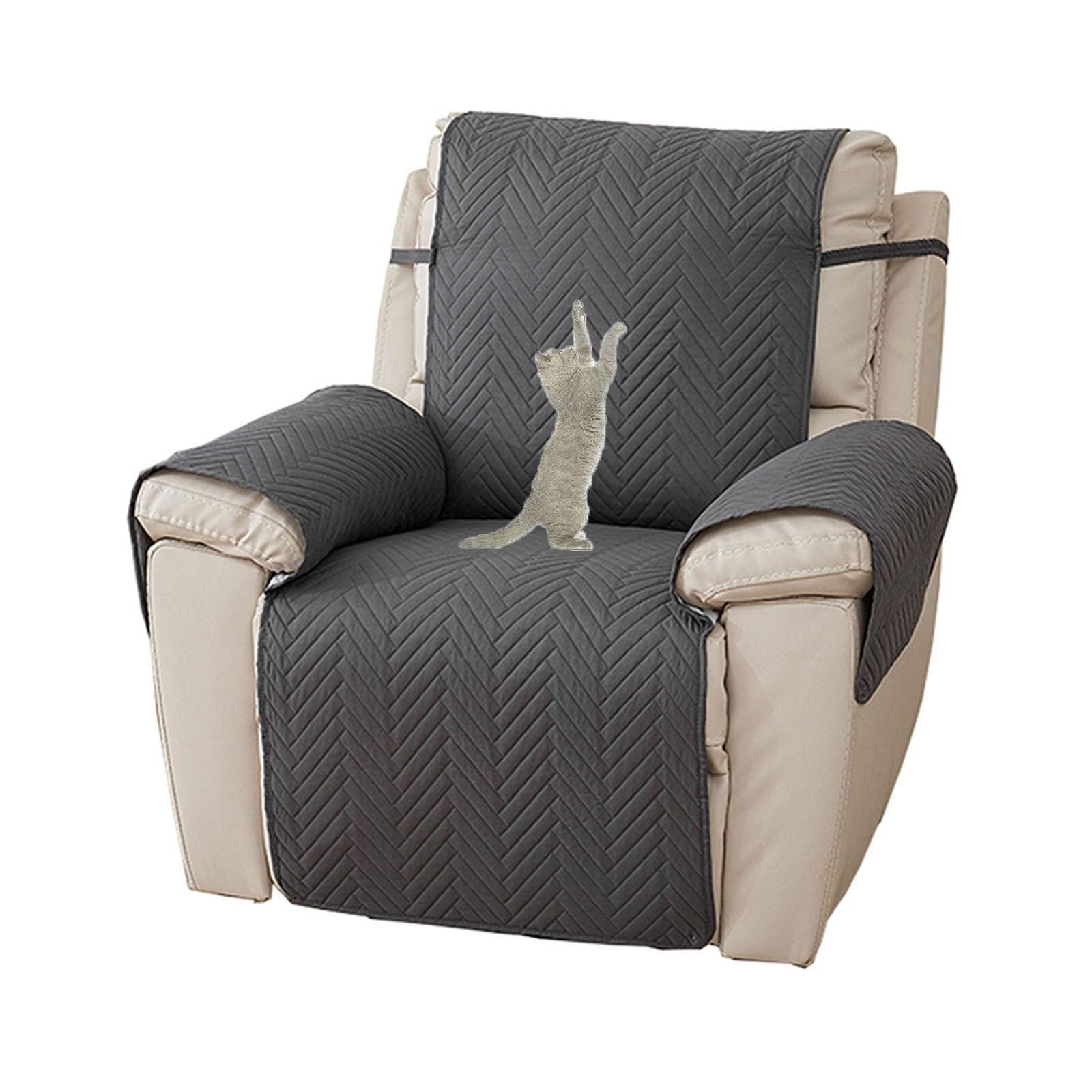 NMVAWIPT Cat Scratch Proof Reclining Chair Cover Stretch Recliner Armchair Slipcover Nonslip Furniture Protector For Kids And Pets(Dark Gray)