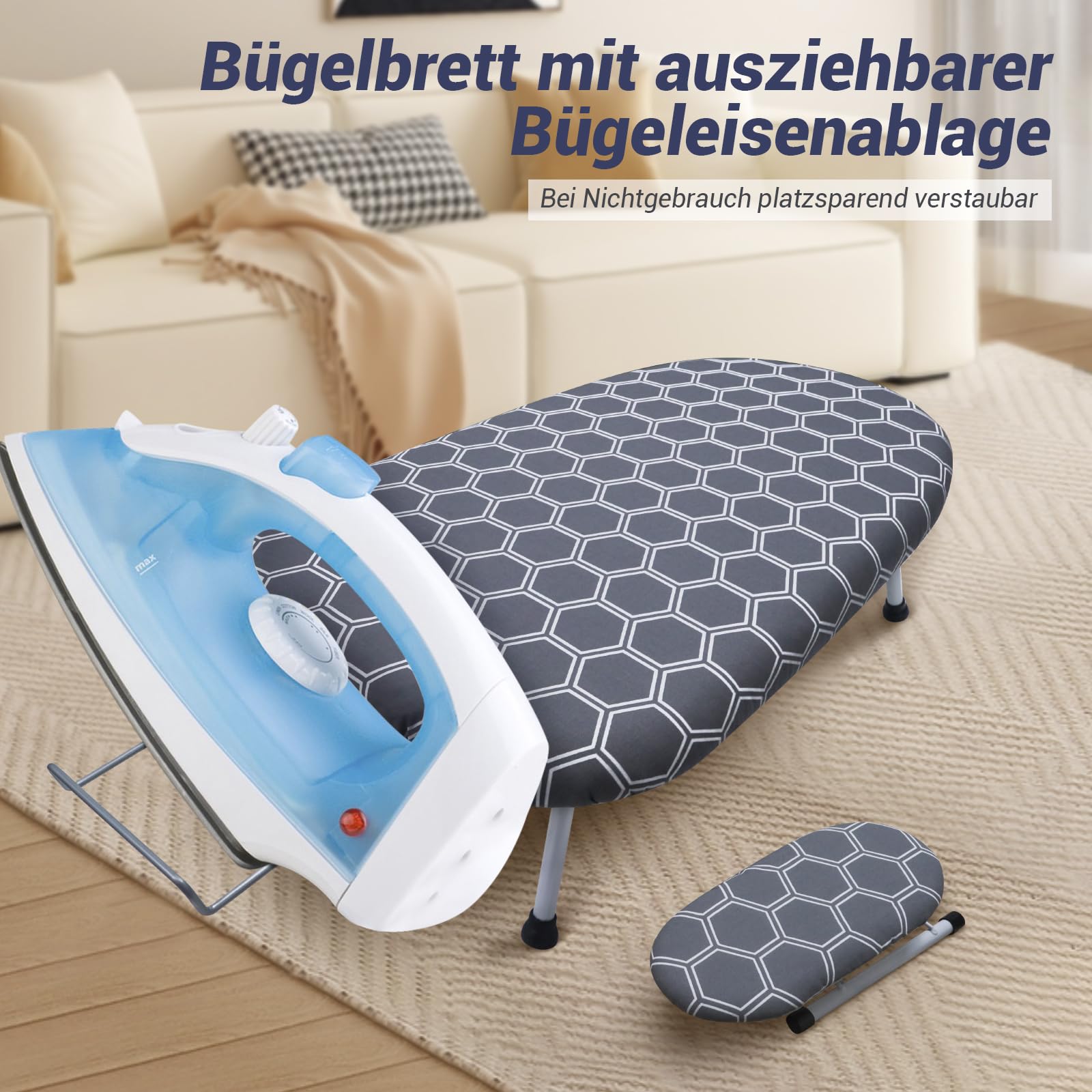 SUNDOY 60 x 36 cm, asse da stiro da tavolo, con supporto per ferro e manicotti per camicie, rete di plastica ispessita con imbottitura di 5 mm e rivestimento in cotone