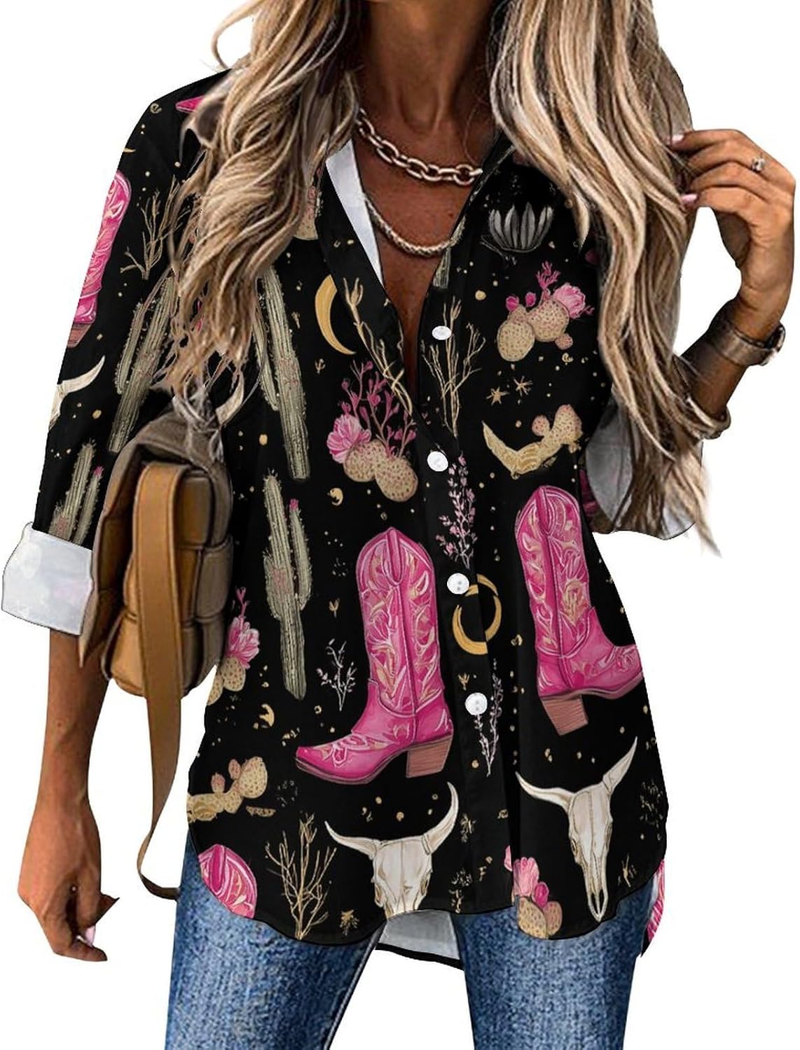 Clauses Button Down Shirts for Women Long Sleeve Shirt Irregular Hem Casual V Neck Blouse Fit Tops