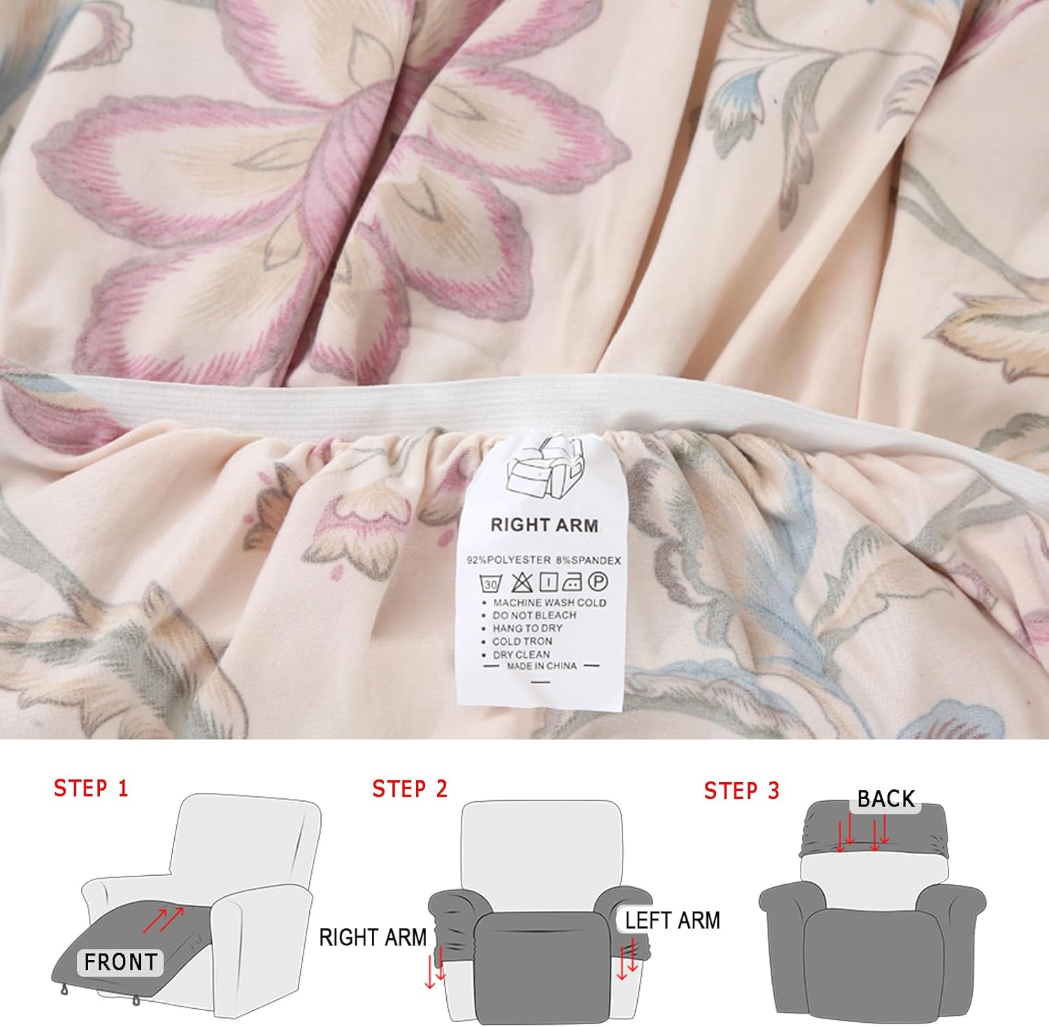 Stretch Recliner Cover Recliner Couch Cover Floral Pattern Recliner Chair Covers Slip Covers for Reclining Sofas with Elastic Bottom,Pattern 06,1 Seat