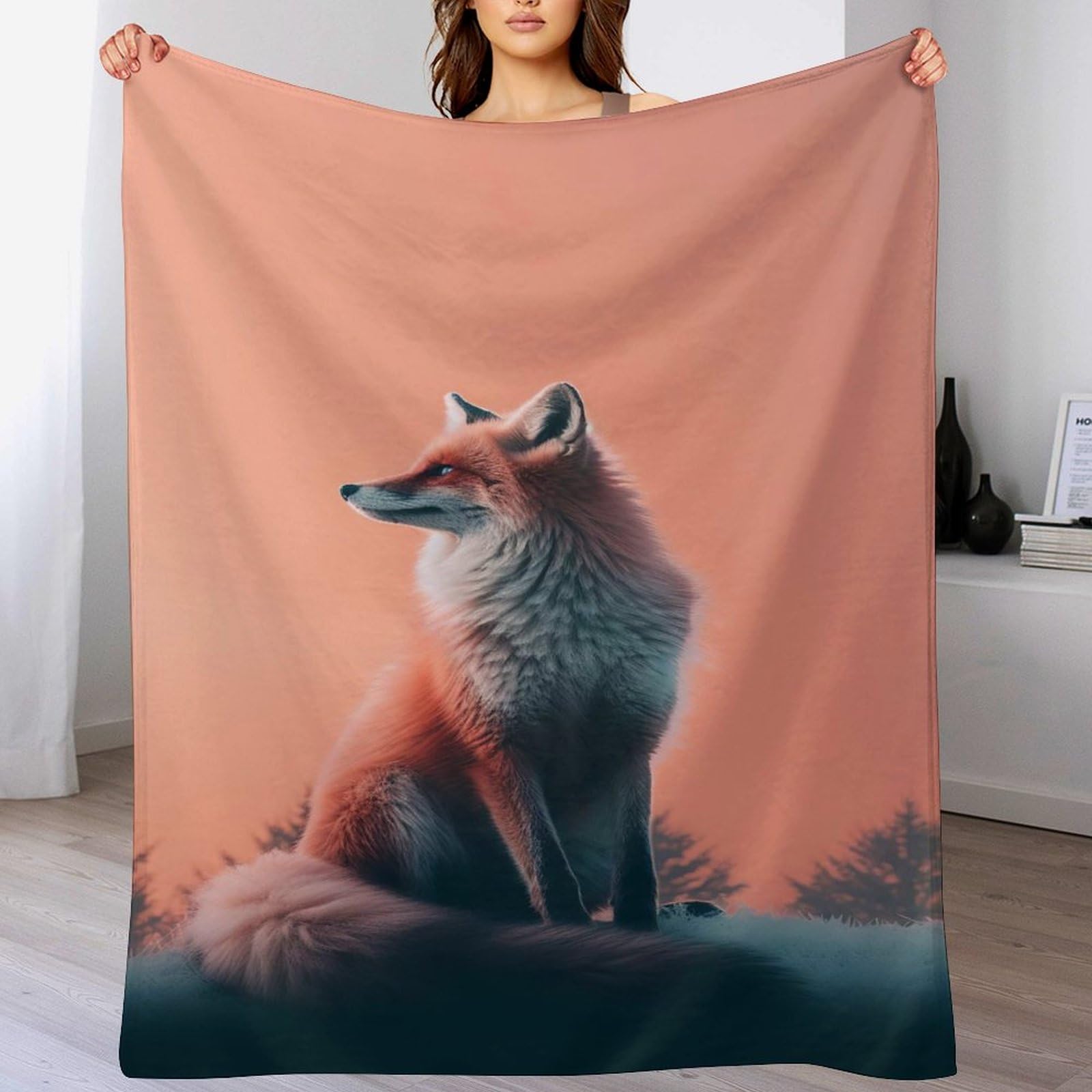 Couverture renard anti-froid plaid en flannel douce pour se réchauffer sur le canapé