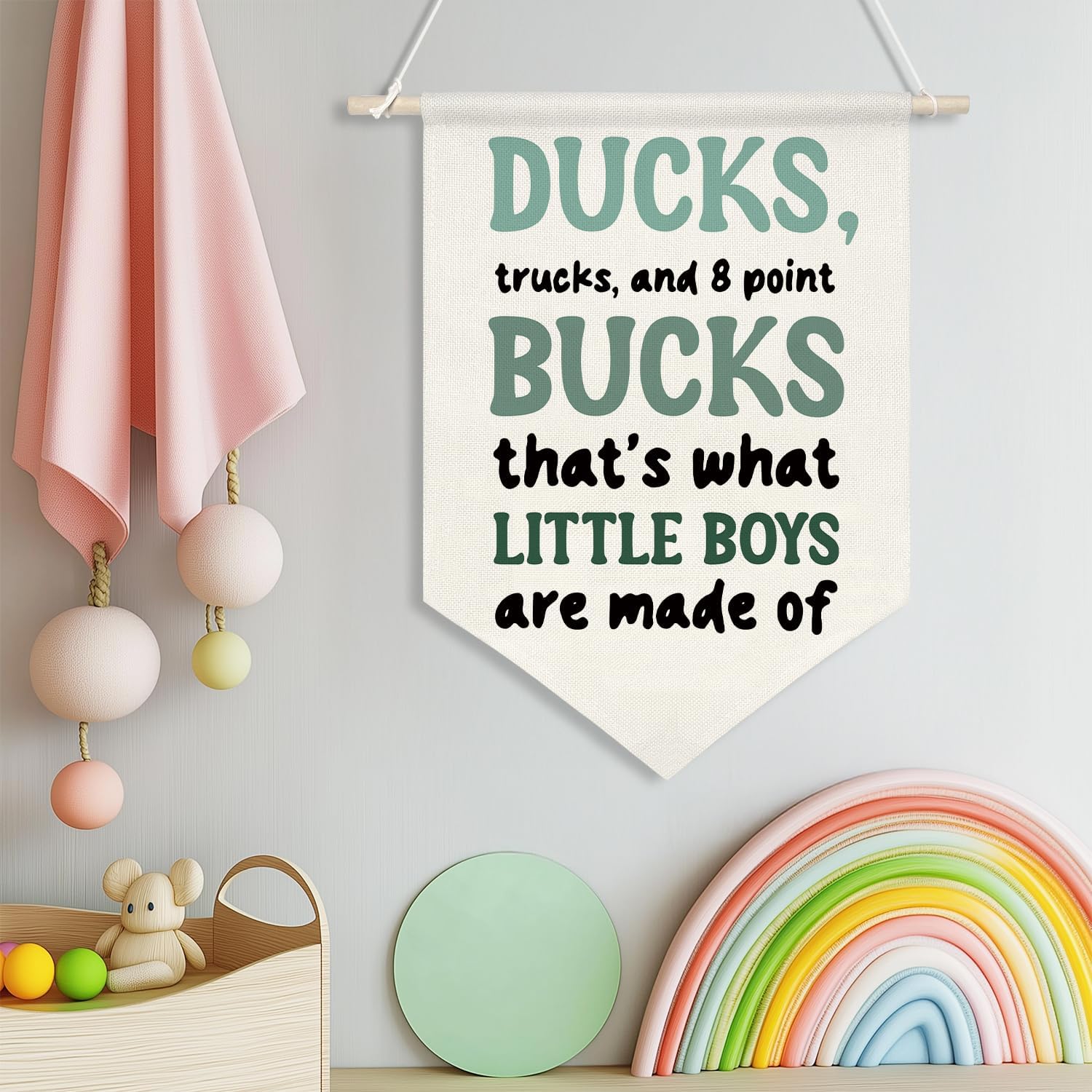 Boys Room Wall Banner-Ducks, Trucks, and Bucks-Canvas Hanging Poster, Western Country Woodland Baby Nursery Wall Art for Boys Room, Toddler Playroom Decor, Gift for New Parents or Baby Shower 16x11inch (KD20) image 2