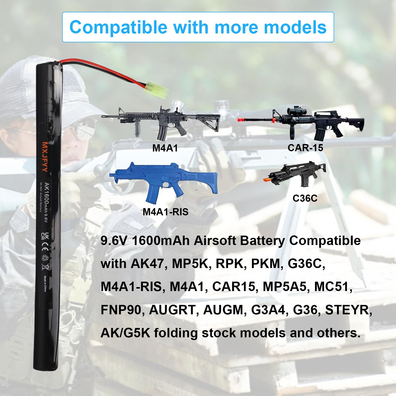 Lot de 2 Batteries Rechargeables Airsoft 9,6 V 1600 mAh, Batterie NiMH 2/3 A pour Pistolets Air Soft Autres séries Pistolets électriques Jouets Fusils Air Soft