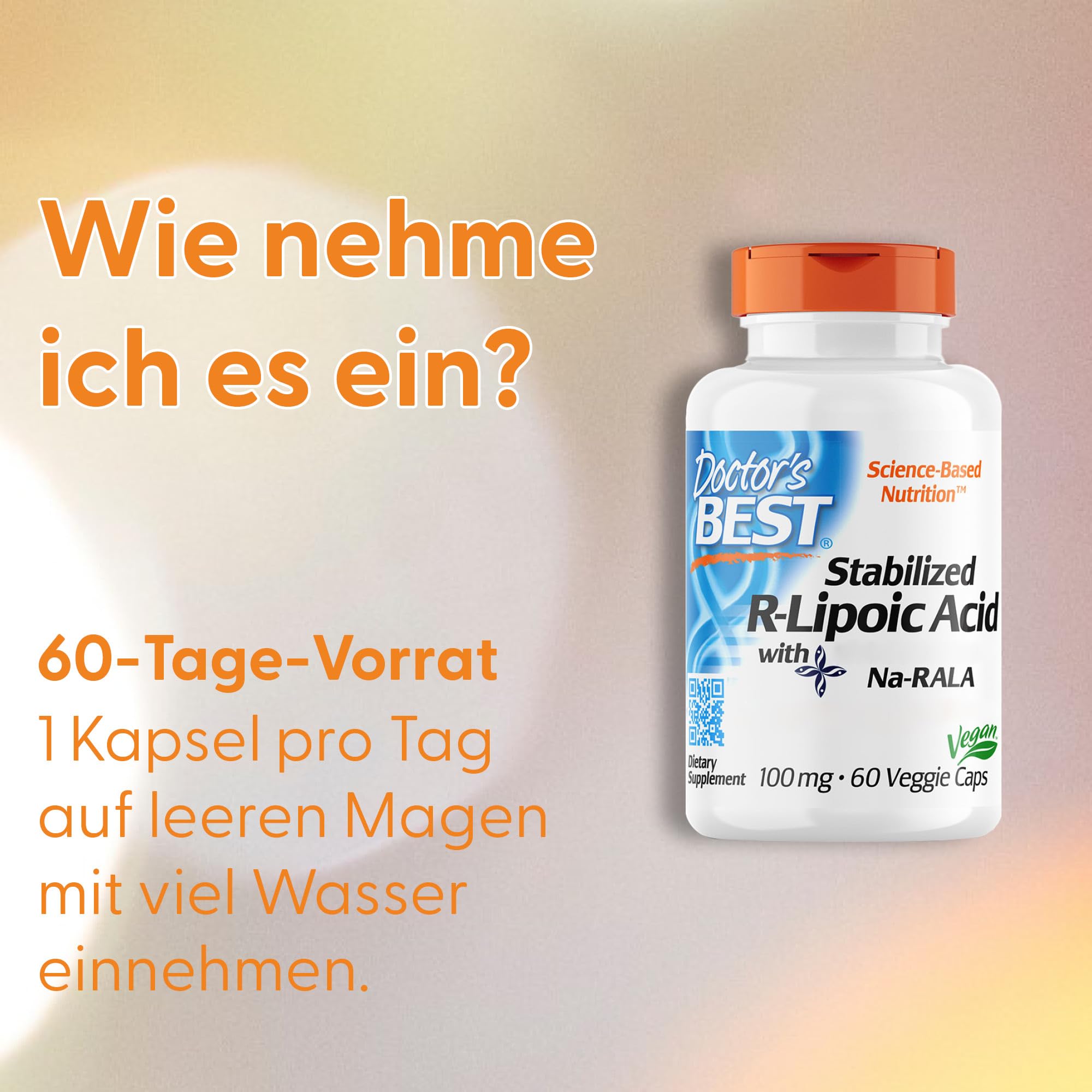 Doctor's Best, Stabilized R-Lipoic-Acid (R-Liponsäure), 100 mg, 60 vegane Kapseln, Natrium, Laborgeprüft, Sojafrei, Glutenfrei, Ohne Gentechnik