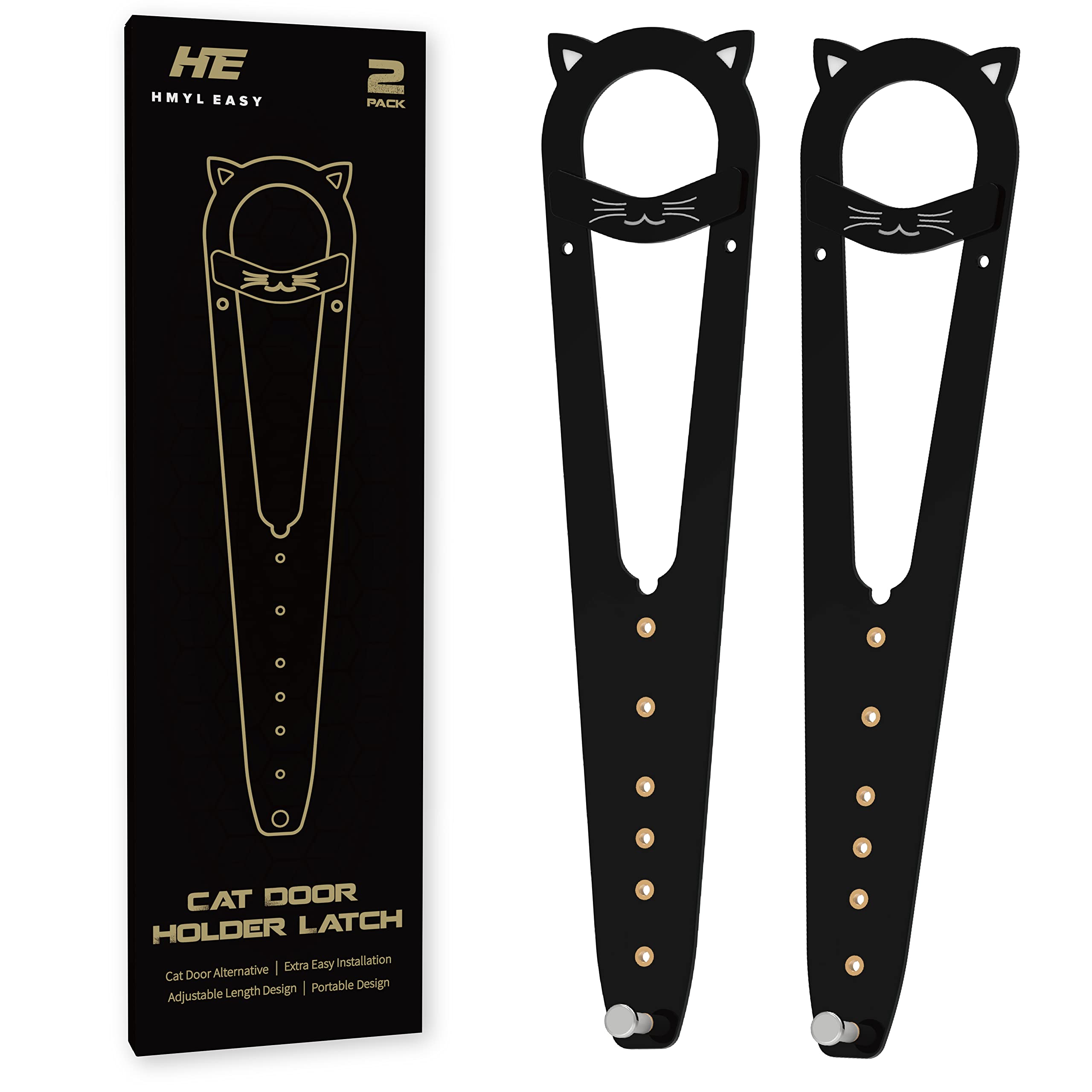 Adjustable Cat Door Latch, Extra Easy Way for Dog Proof Litter Box for Cats, Hold Door Open Seven Size from 1.5" up to 6", No Pinch Tail Design, Black