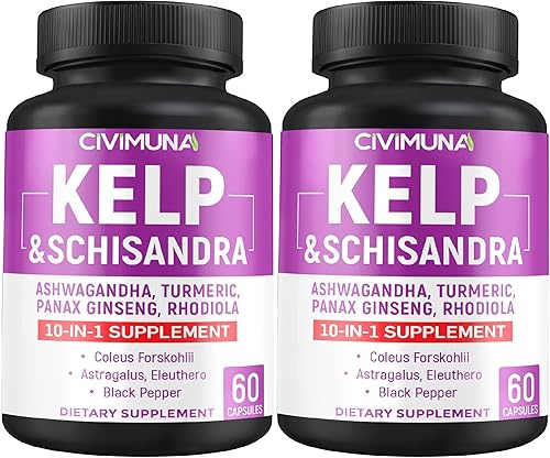 (2 paquetes) Cápsulas de algas Kelp 6550mg - Kelp, Schisandra, Ashwagandha - 4 meses de suministro