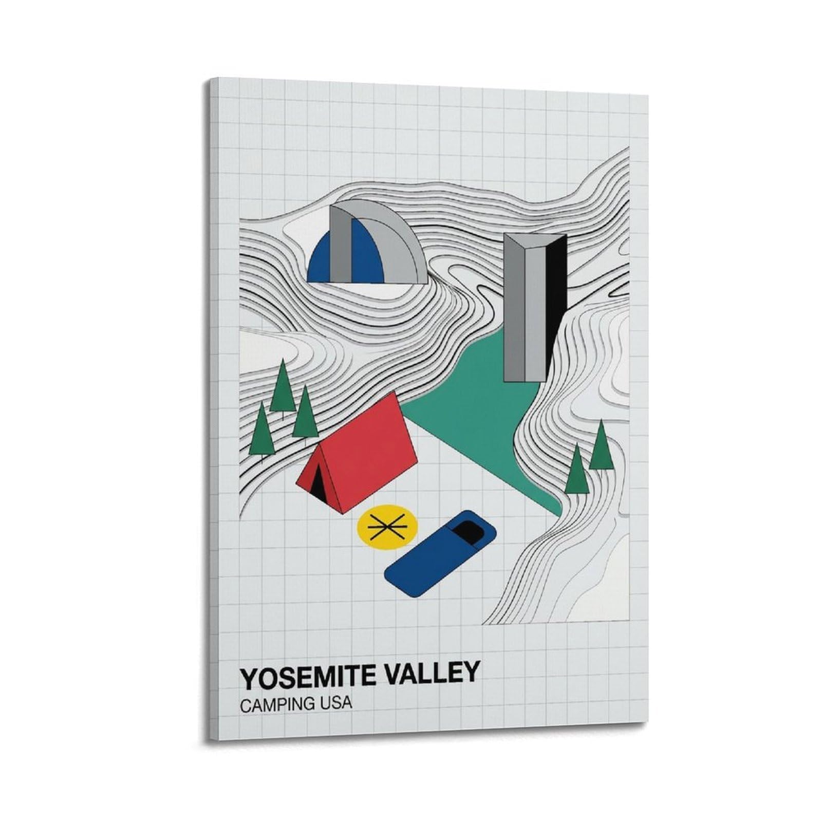 XKUGA Minimalist Bauhaus Yosemite Valley Camping Poster Modern Decorative Canvas Prints - Ideal Wall Art for Family, Man Cave, Game Room, Boys & Girls Bedroom 20x30inch(50x75cm)
