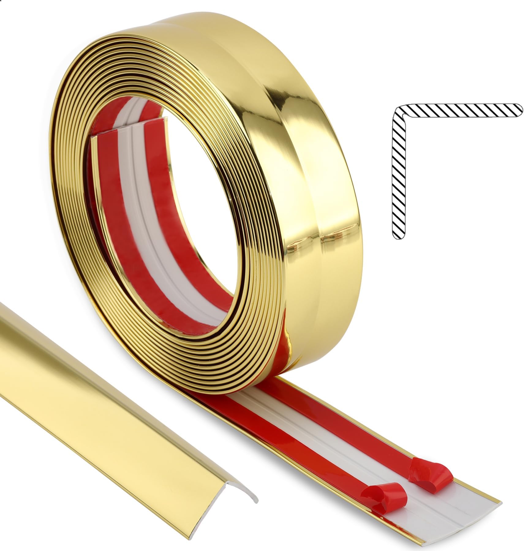 Peel and Stick Wall Molding Trim, Multifunctional Corner Guards & Caulk Strip Baseboard for Floor, Door Frame Protection (Shiny Gold, 16.4ft x 0.8inch)