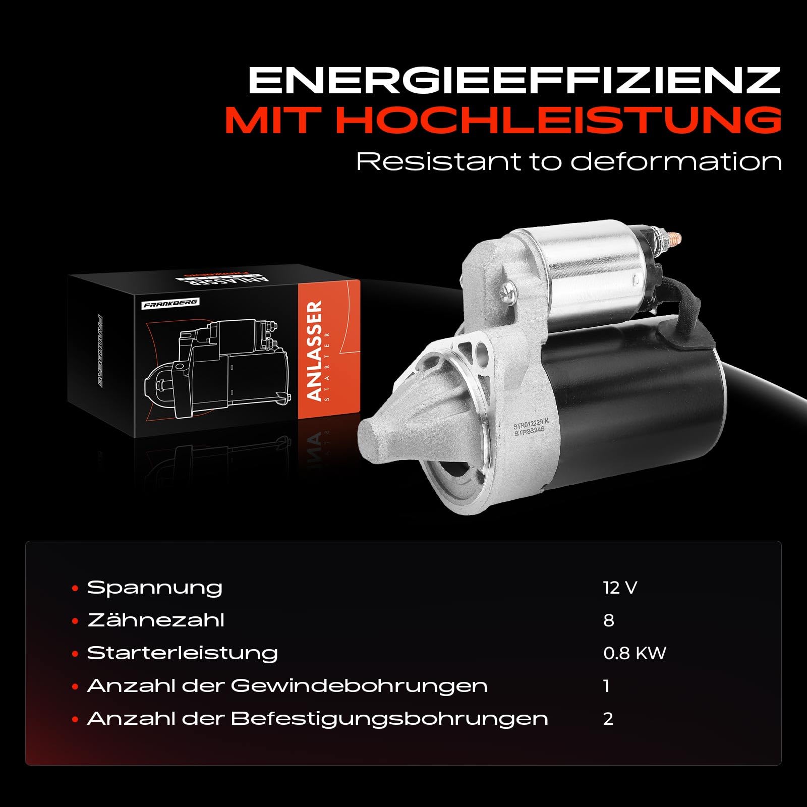 Frankberg Anlasser Starter Anlasser Auto Benzin 0,8 KW/12 V/8 Zähnezahl