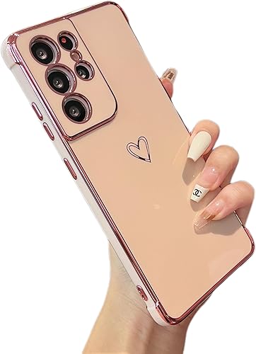 ZTOFERA Funda diseñada para Samsung Galaxy S21 Ultra 5G, bonito borde chapado con patrón de corazones de amor con protección para lente de cámara, ZTOFERA Funda diseñada para Samsung Galaxy S21 Ultra 5G, bonito borde chapado con patrón de corazones de amor con protección para lente de cámara,