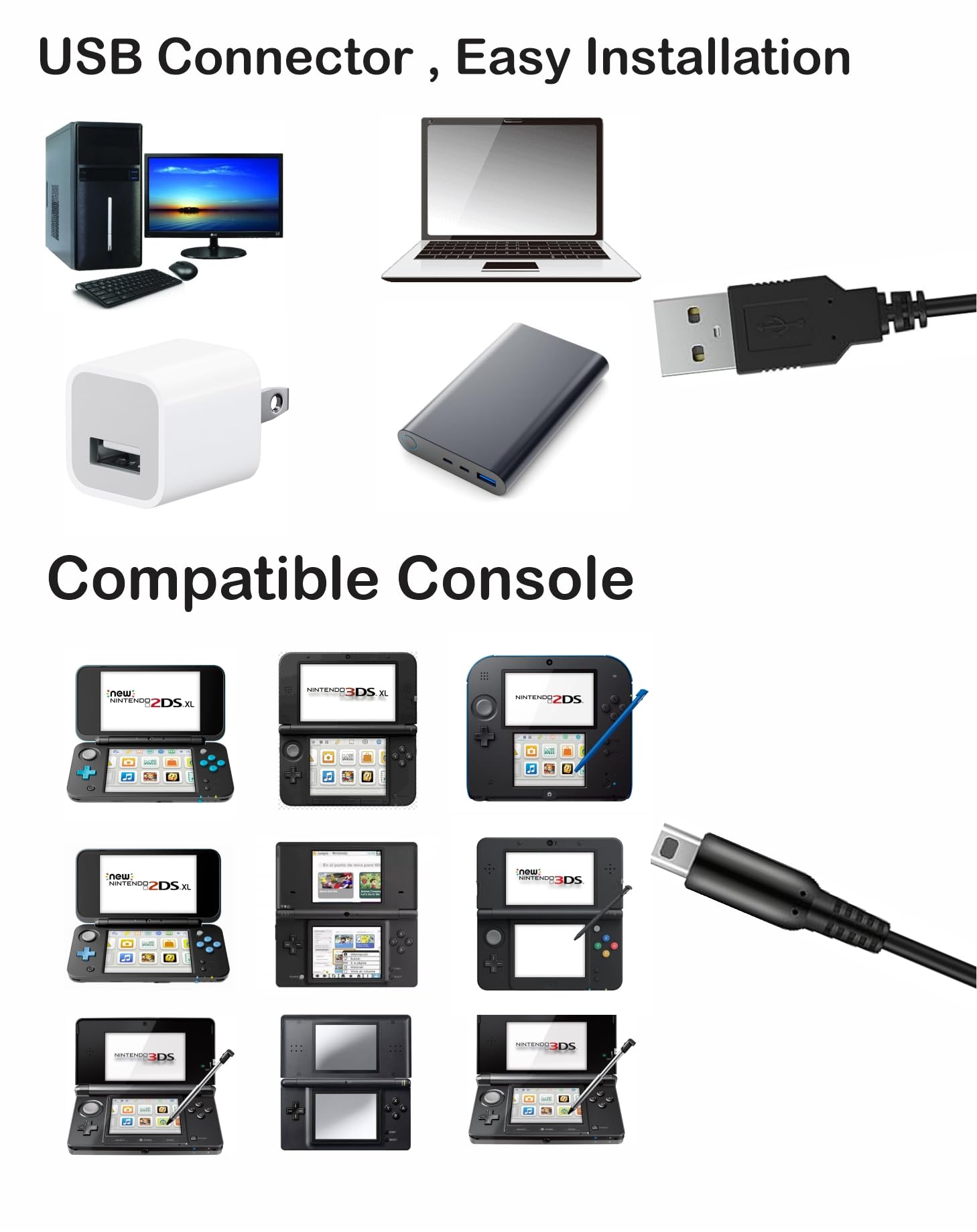 Charging cable for Nintendo 3DS,Cable for 3DS, 3DS XL, 2DS, DS/DSi, New 3DS, New 3DS XL 1.2m USB Cable for Easy Charging at Home or On-the-Go - 5