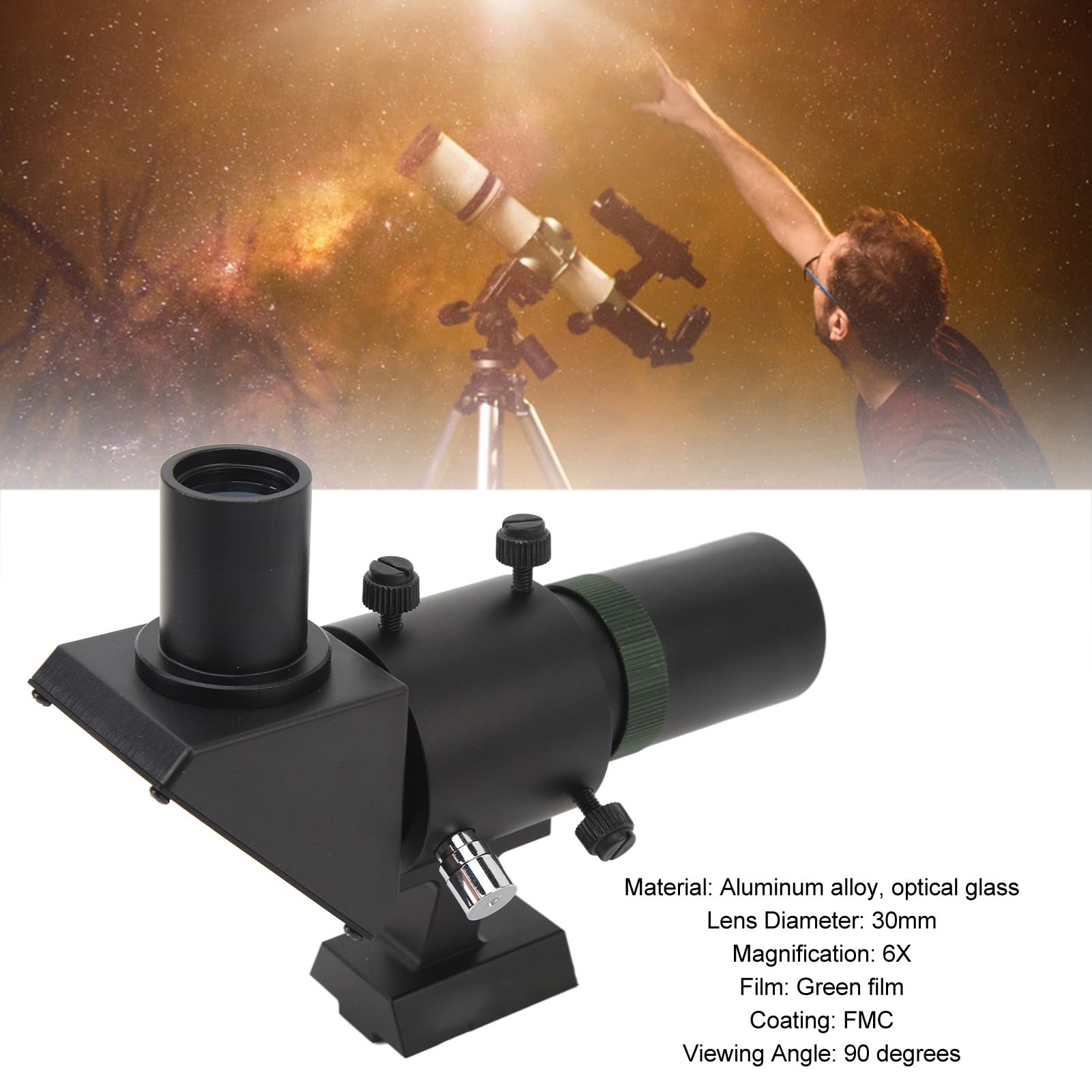 6X30 Finder Scope, Right Angle Optical Finder with 30mm Aperture, 120mm Focals Length, Multilayer Coating with Bracket, Star Pointer Viewfinder for Astronomical Telescope