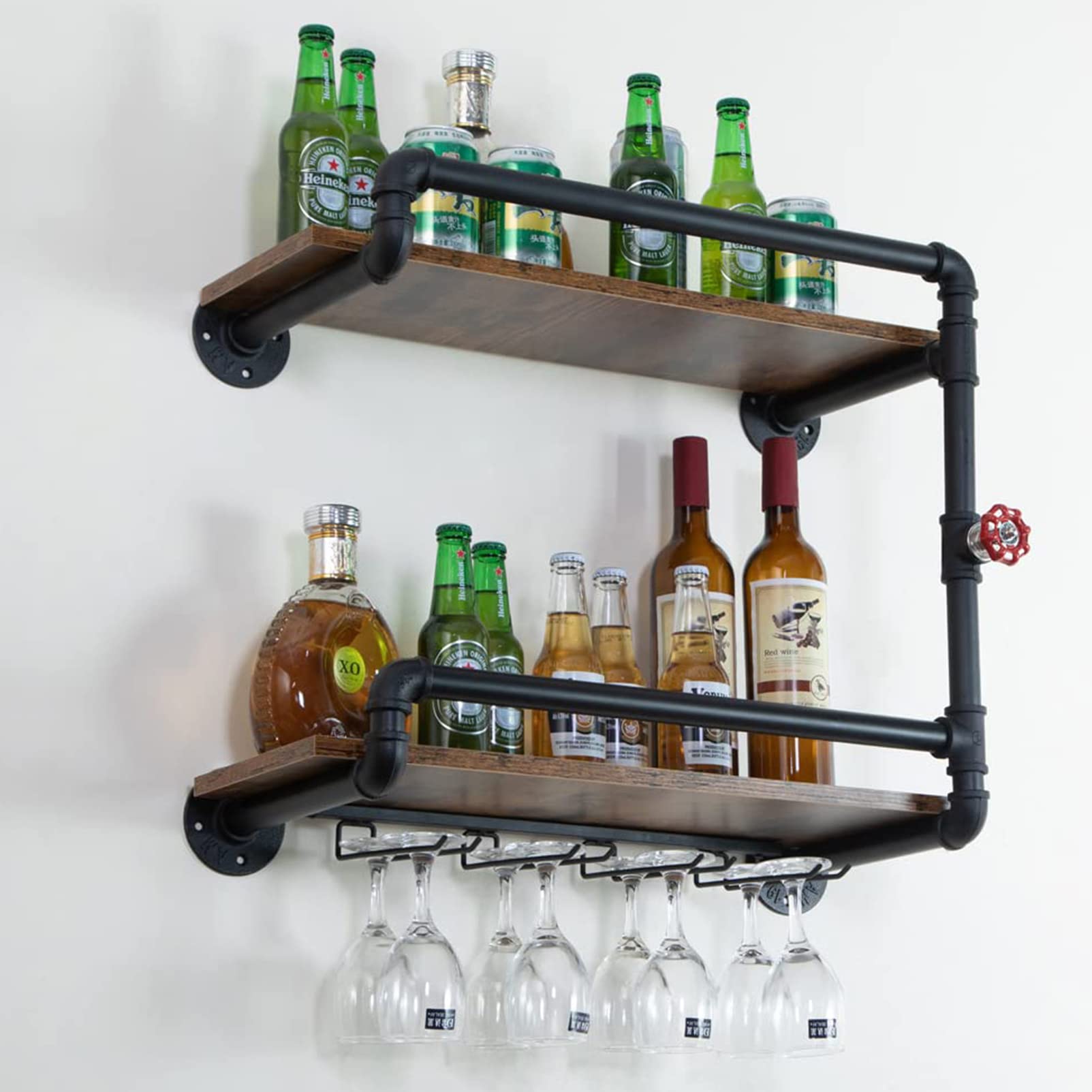 Casier à vin mural industriel 24 pouces avec support flottant étagère bois