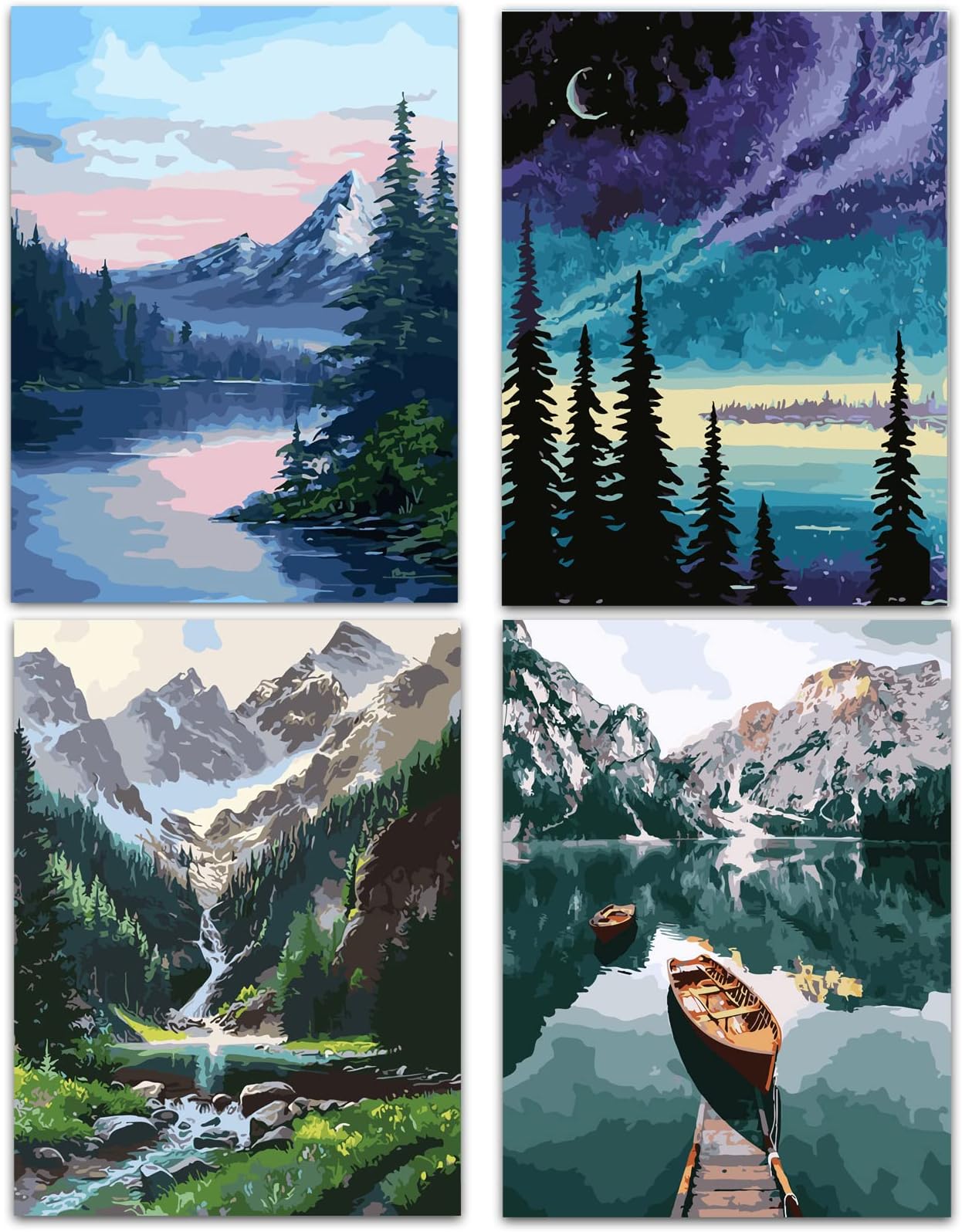 Hongyrjy Paint by Numbers 4 Pack,Landscape Paint by Numbers Kits for Adults Beginner,Home Wall Decor16x12inch
