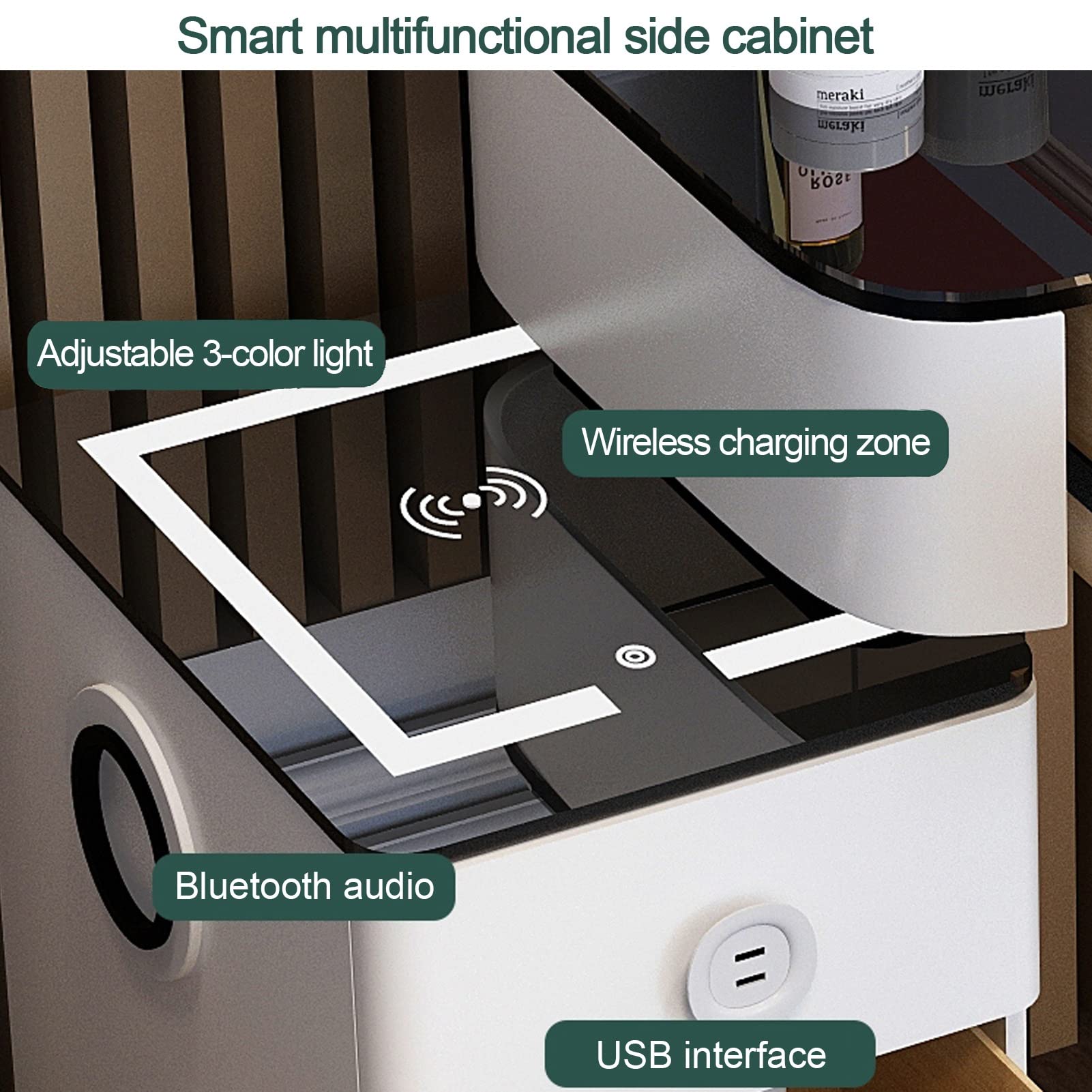 Set da toeletta a LED con sgabello imbottito, cassetto di ricarica USB, specchio per il trucco illuminato, elegante design grigio nuvola per camera da letto, perfetto per gli amanti della bellezza