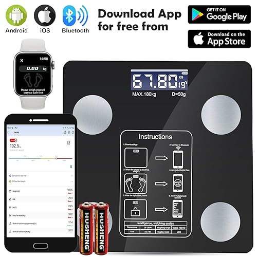 Miniatura 3 de Báscula inteligente para peso corporal, báscula digital de baño con aplicación de sincronización inteligente, IMC, grasa corporal, masa muscular