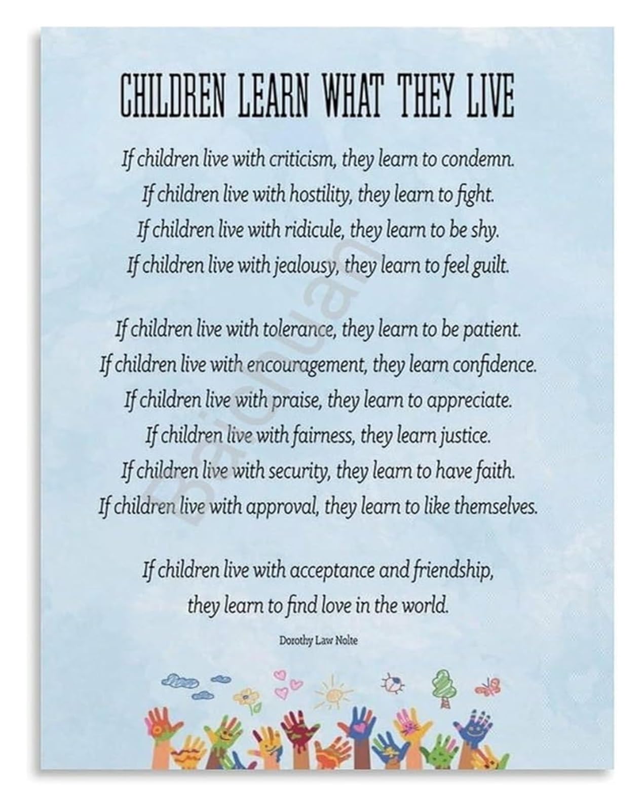 SSOPTMCB This Parenting Quote Canvas Art Features the Learn What They Live Poem for a Nurturing Home Atmosphere(Framed,08x12inch(20x30cm))