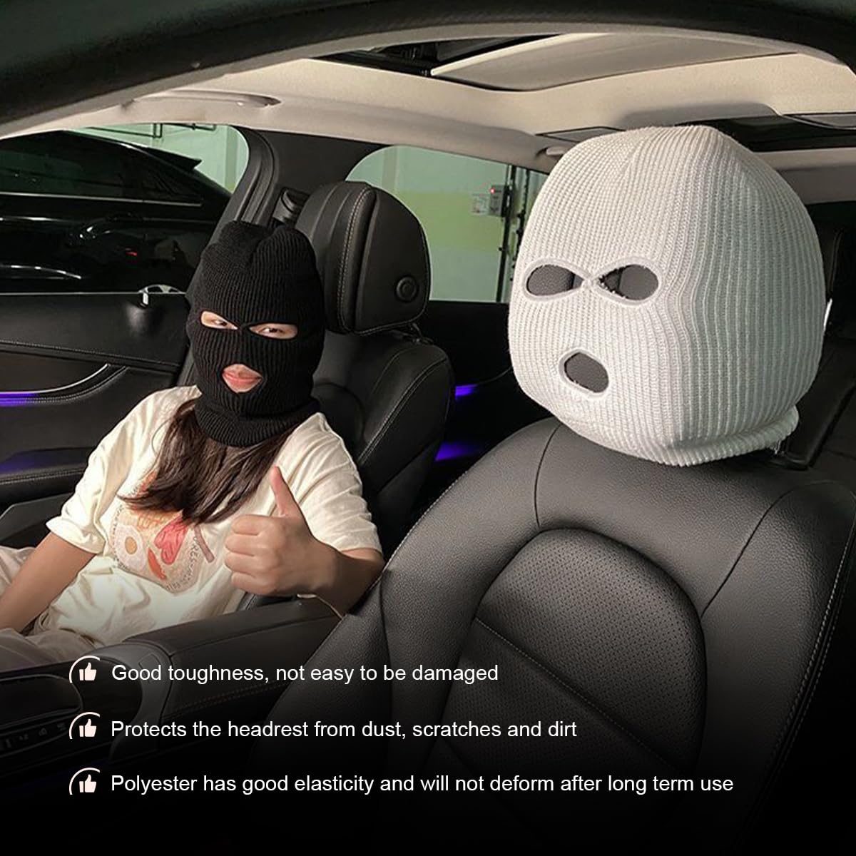 2 PCS Car Headrest Cover Personalized Funny 3 Hole Auto Seat Full Face Mask Headcover Ski Mask Wrap — view 4