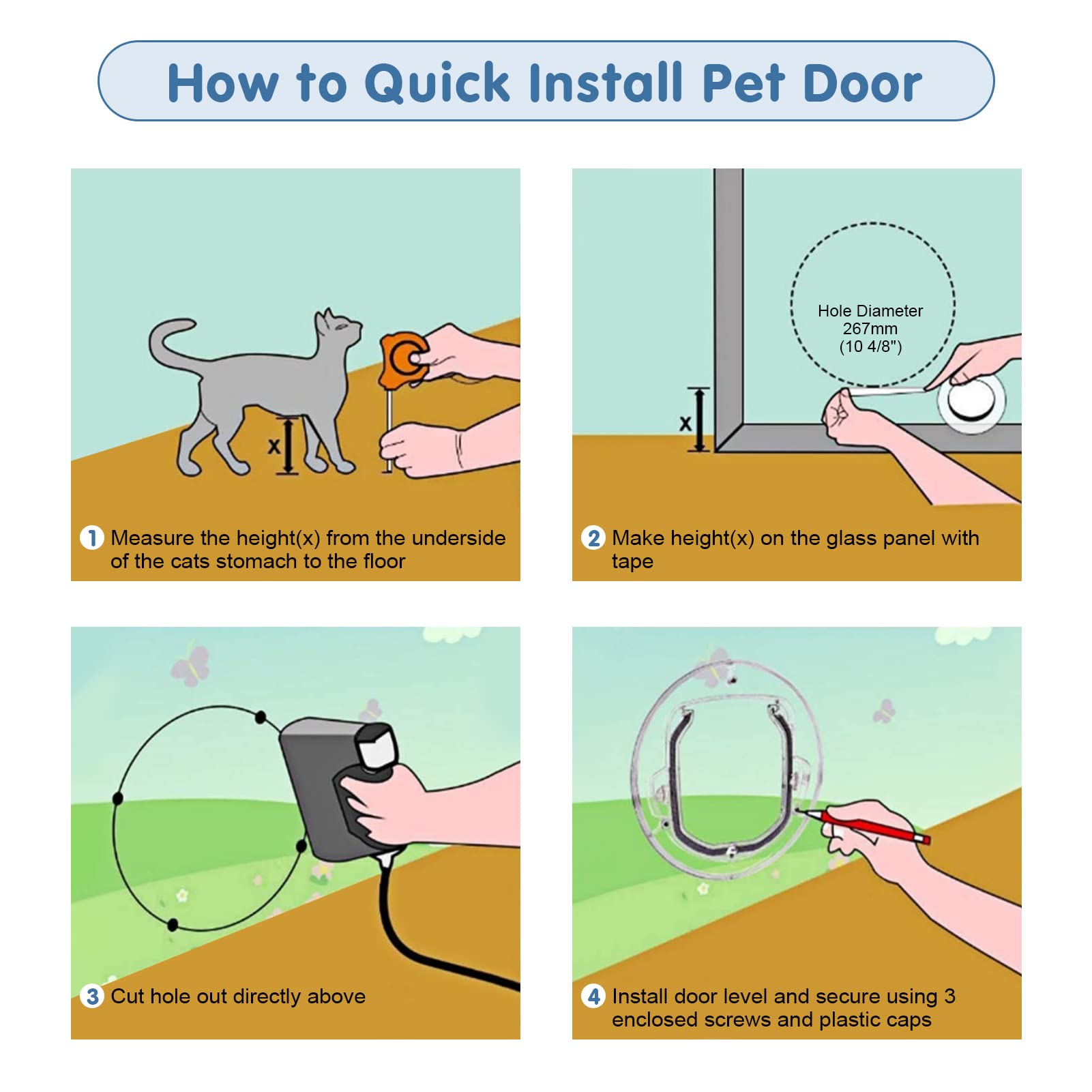 Yosoo Health Gear Puerta para Gato con 4 Cerraduras Diferente, Cat Flap Puerta, Puerta de Mascota para Gatos y Perros Pequeños, Colgajo de Gato para Fácil de Instalar (30 * 30 * 4cm)