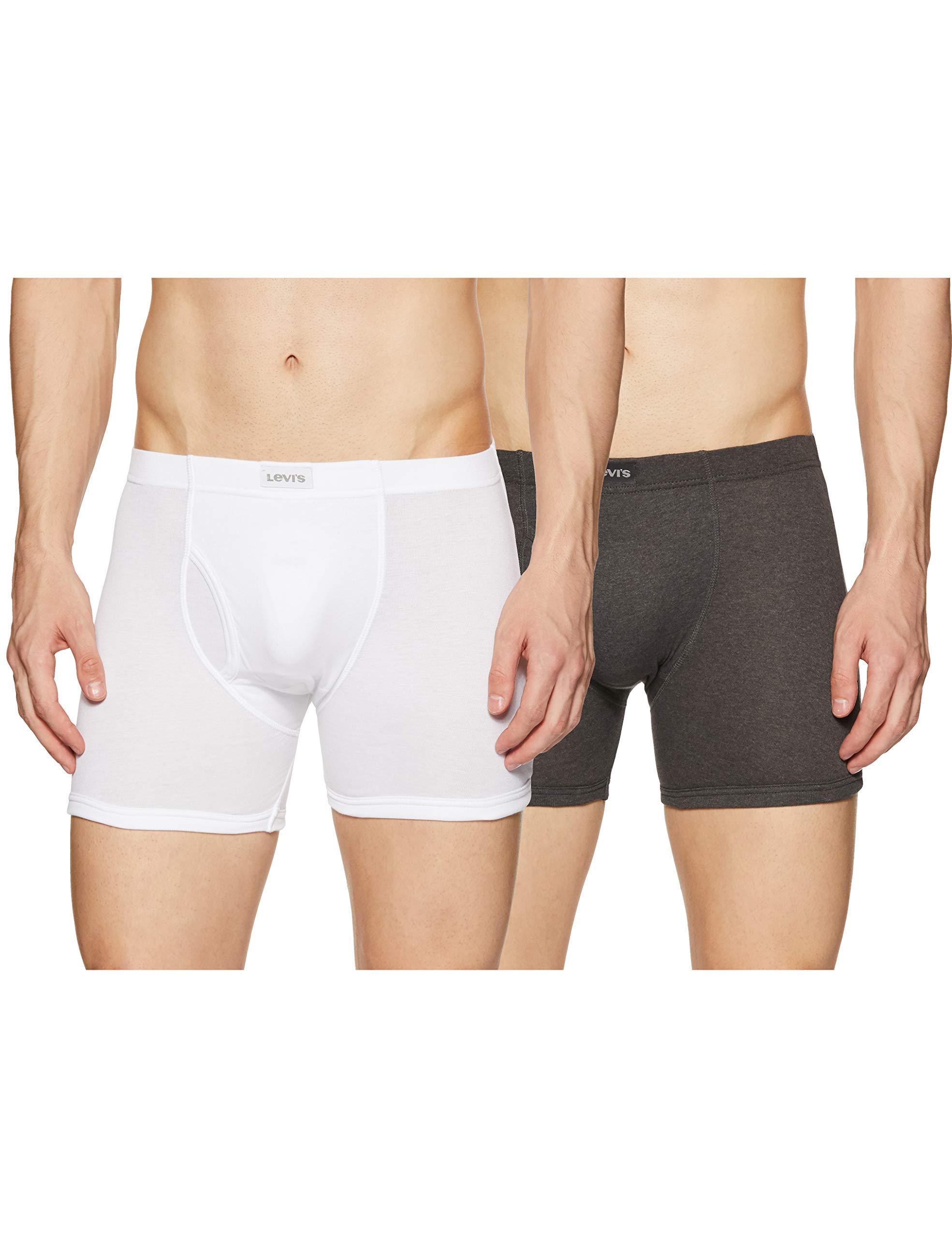 Levi's Men's Cotton Boxer Brief (Pack of 2) (PR8298BB_White, Dk. Grey Melange_Small_White,dk. Grey Melange_S)