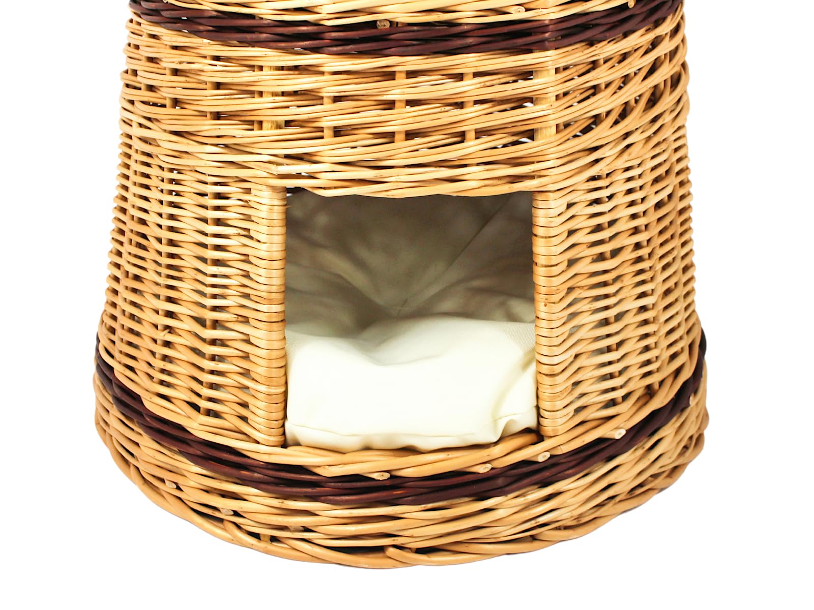 Cesta de mimbre de tres niveles para gatos y perros, color mimbre natural, con cojín, color beige
