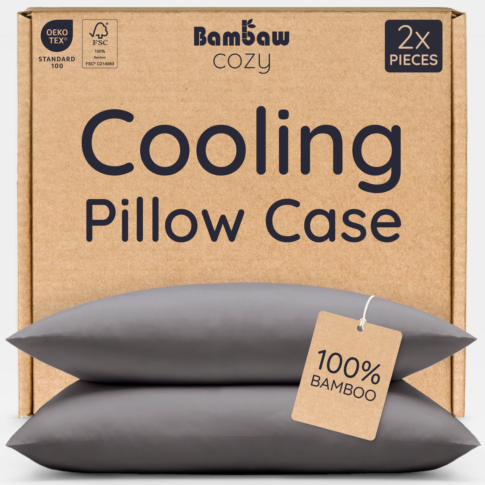 Bambaw Dark Grey 50X75 Bamboo Pillow Cases, 2 Pack, Breathable & Temperature Balancing Pillowcases, 100% Bamboo Pillowcase Dustmite Proof, Envelope Closure, Anti Allergy Pillow Cases 2 Pack 50X75 Cm (Dark Grey)