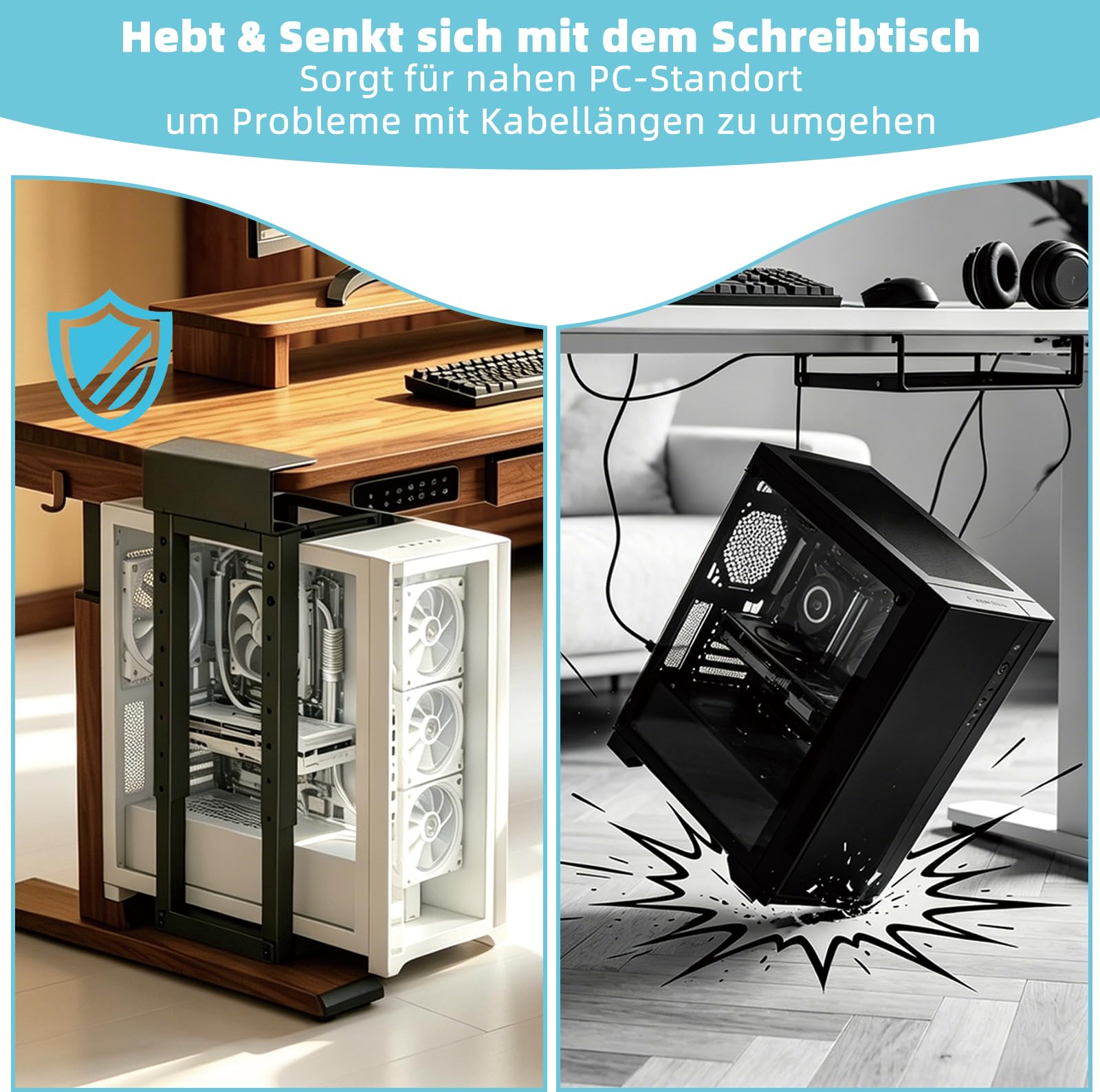 W&H PC Halterung unter Schreibtisch, Bis zu 30kg Tragfähigkeit, Ohne Bohren