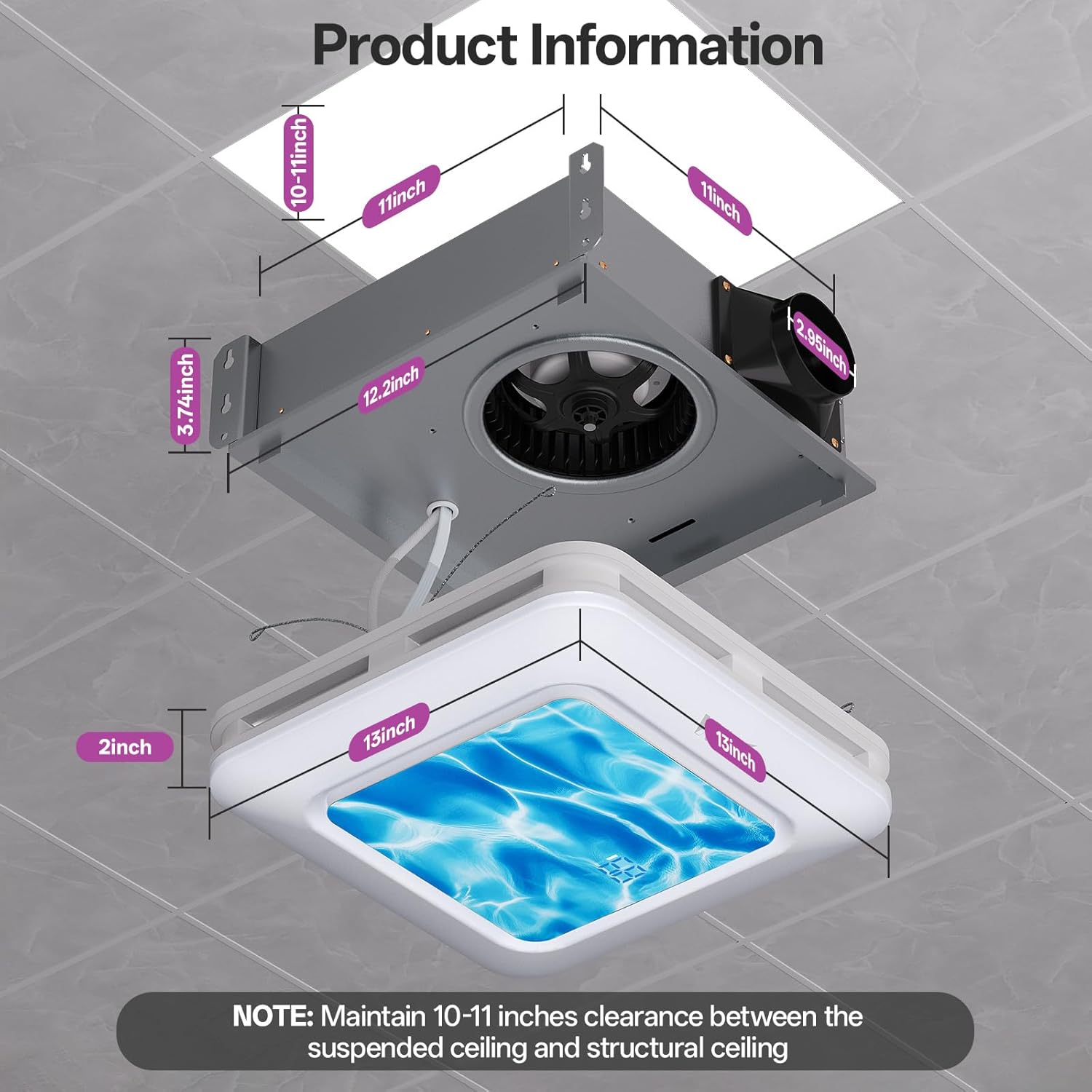 Bathroom Fan with Humidity Sensor,230 CFM 1.0 Sone Bathroom Exhaust Fan with Light,Ventilation and Exhaust Fan with Remote Control and Timer Function,Ripple Texture