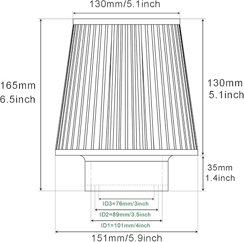 Miniatura 3 de 3 filtros de entrada de aire frío de 3.5 y 4 pulgadas, filtros de aire de cono de rendimiento de 2.992 in, 3.504 in, 3.976 in, universales para