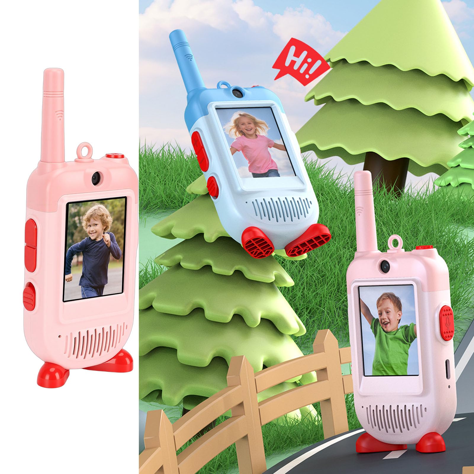 Gugxiom Talkies-Walkies Vidéo pour Enfants, Paquet de 2 Interphones Portables Rechargeables, Jouets pour Tout-Petits, Cadeaux d'anniversaire Amusants pour Jouer en Famille, Camping, Jeux (Pink)