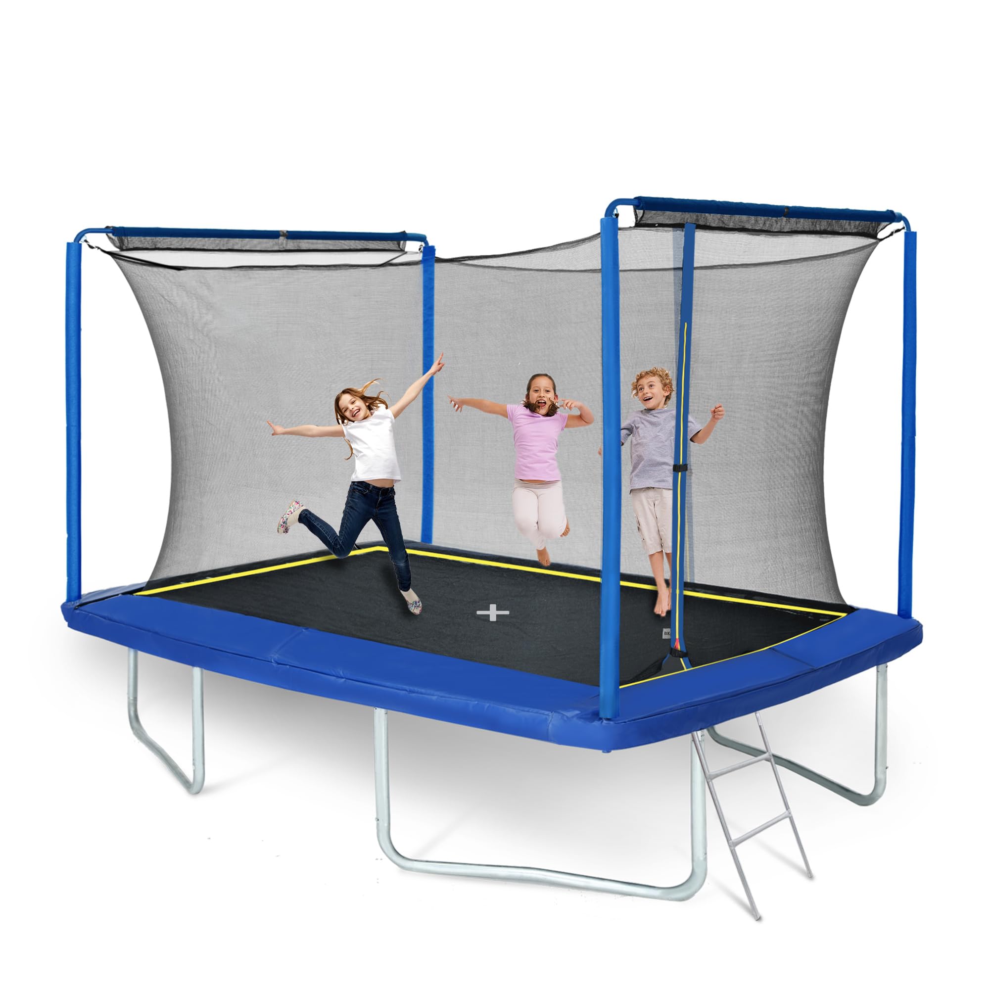 Generisch Trampolino rettangolare da 244 x 366 cm con rete di sicurezza, imbottitura dei bordi resistente ai raggi UV, struttura robusta resistente alle intemperie, adatto per giardino e più utenti