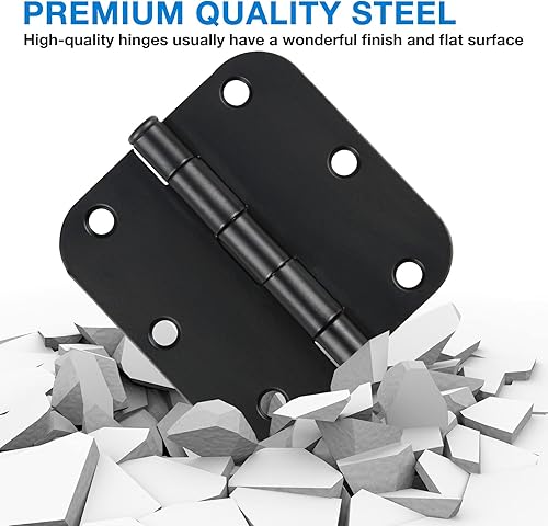 Miniatura 5 de Paquete de 5 bisagras de puerta color negro mate de 3.5 x 3.5 pulgadas, bisagras de puerta interiores de 3 12 pulgadas para puertas, esquinas