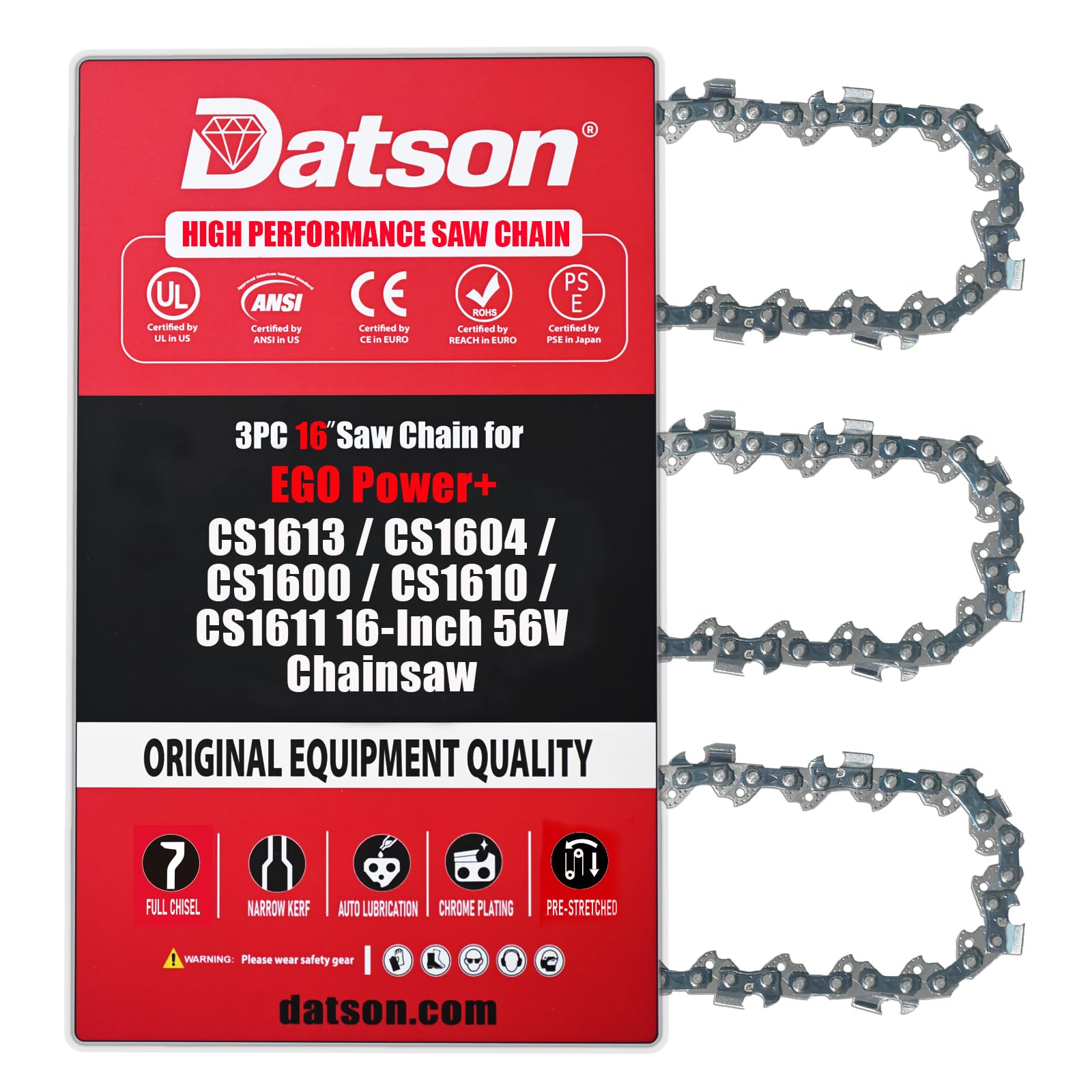 3 cadenas de motosierra de 16 pulgadas de repuesto para motosierra EGO Power+ CS1613, CS1604, CS1600, CS1610, CS1611 de 16 pulgadas y 56 V