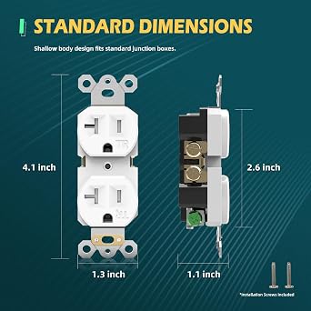 TOPELER 10Pack 20A Duplex Wall Receptacle Outlets and 10 Pack 3-Way Decorator Light Switch, White