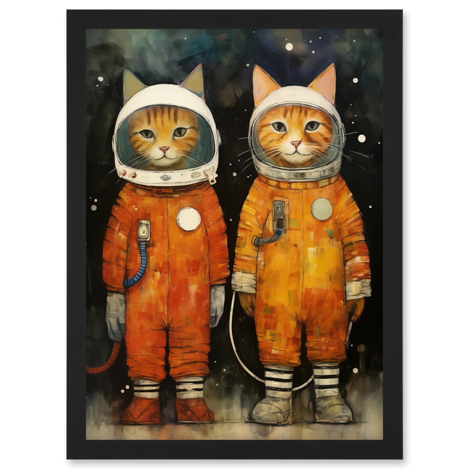 B&Q -  Cosmic Cats In Outer Space Moon Walk Fun Kids Bedroom Wall Art PrintA4 Size