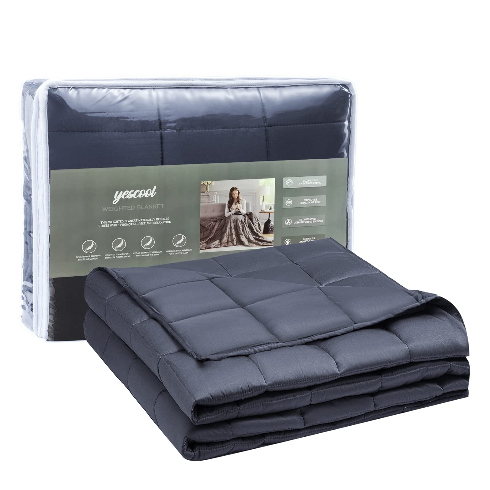 Yescool Cooling Weighted Blankets, Soft Heavy Blankets for Adults and Teens Sleeping (15 lbs, 60”x80”, Queen Size) Cool Br...