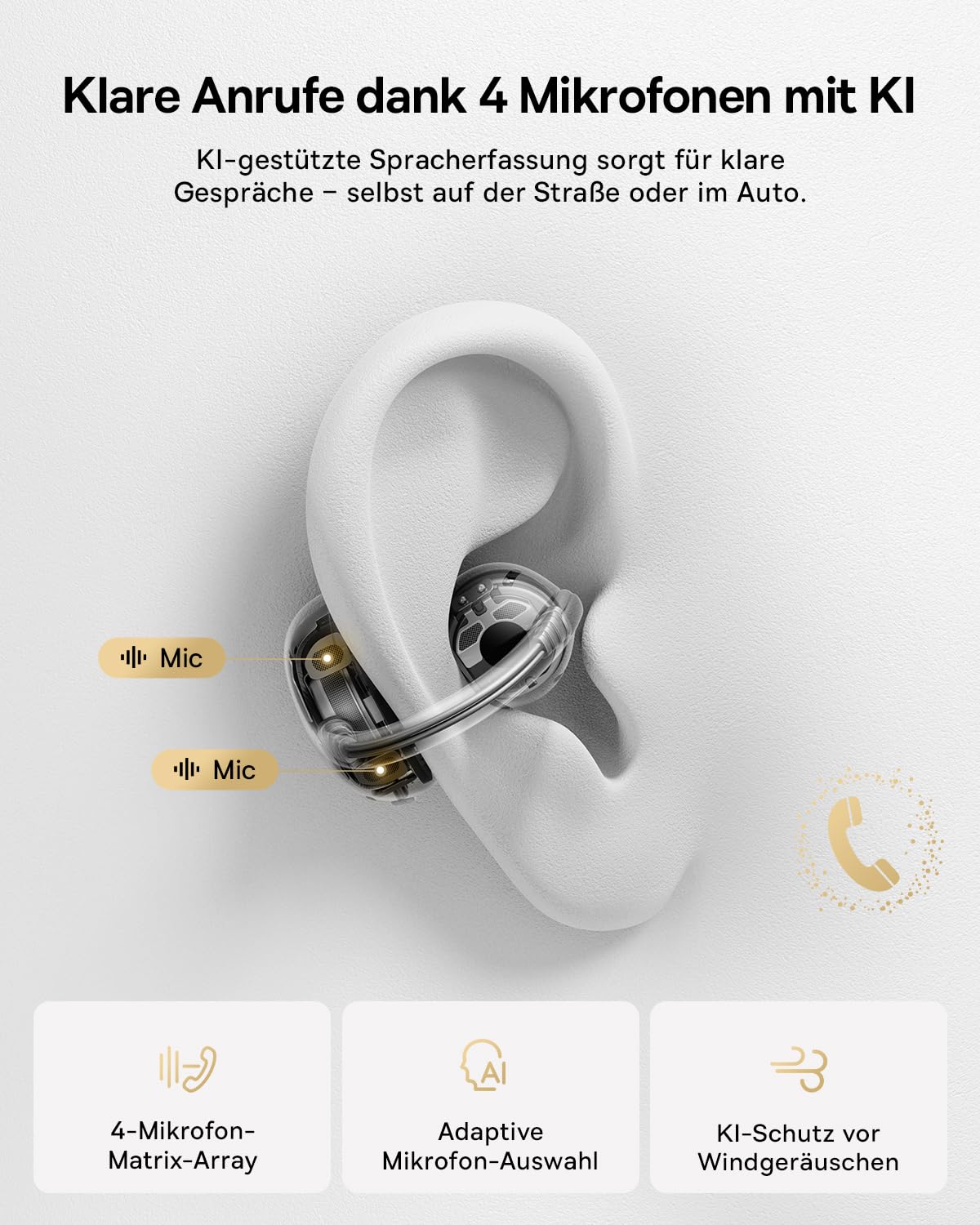 Baseus Bowie MC2 Air Open-Ear-Kopfhörer, Clip-On Earbuds mit CloudComfort, Bluetooth 6.0, SuperBass 2.0, 4 KI-Mikrofonen für klare Anrufe, 40 Std. Akkulaufzeit, IP67, nur 4,9 g leicht